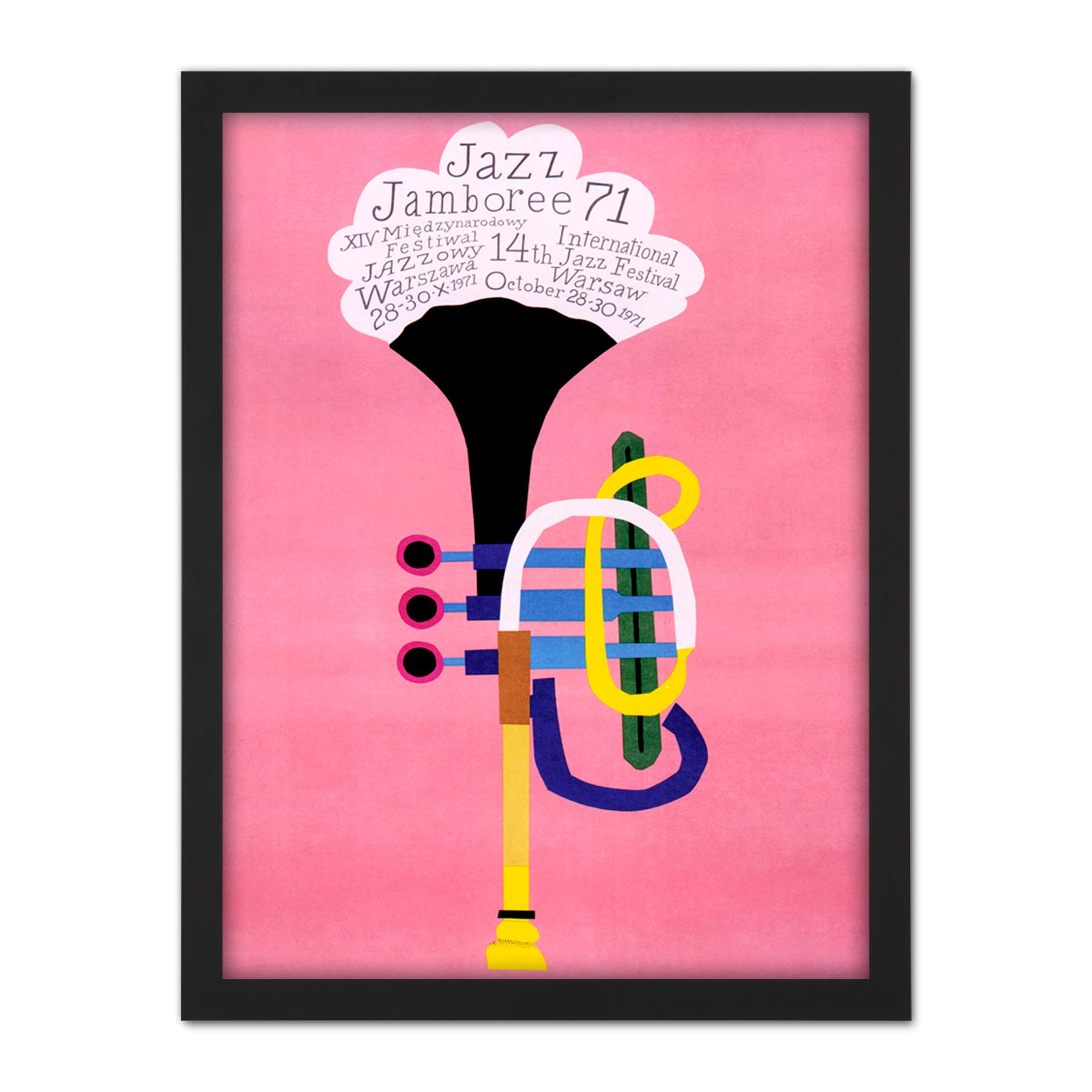 Wee Blue Coo Exhibition Jazz Poland Trumpet Abstract Artwork Framed Wall Art Print 18X24 Inch