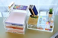 Vista 6 de Clear Acrylic Desk Organizer for Office or Home Desk Drawer Dividers, Makeup Vanity Storage Bins, Stackable 4-Pack, Acrylic Accessory and Half