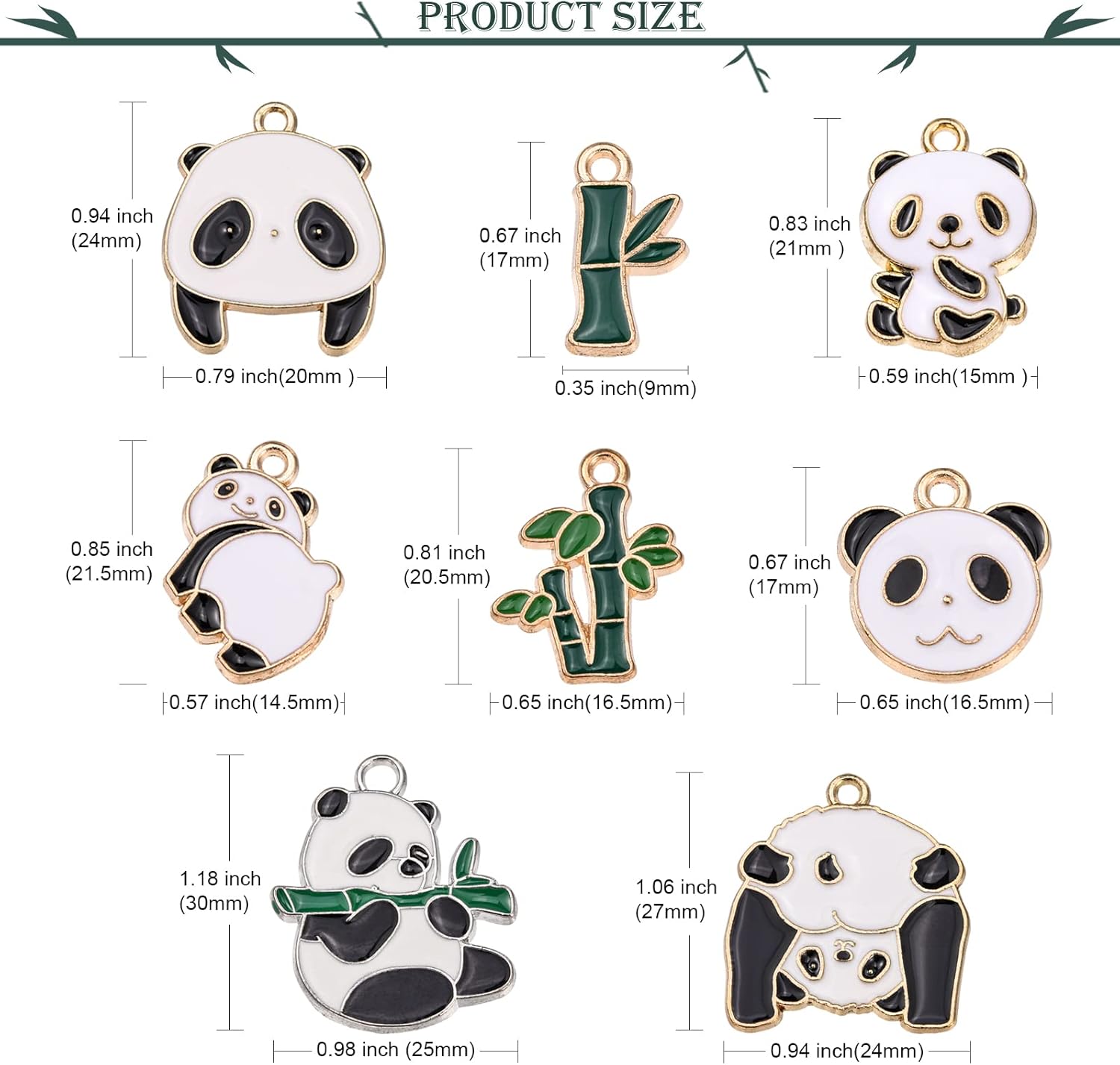 BEEFLYING 32 Pcs 8 Styles Alloy Enamel Panda and Bamboo Charms Light Gold Animal Pendants for DIY Necklace Bracelet Jewelry Keychain Crafts Making - Image 2