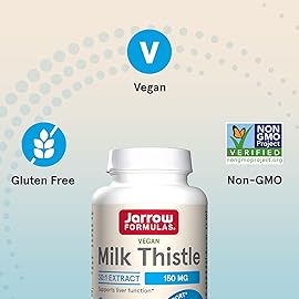Jarrow Formulas Milk Thistle 150 mg With 30:1 Standardized Silymarin Extract, Dietary Supplement for Liver Function Support, 200 Veggie Capsules, 66-200 Day Supply, 12 Packs