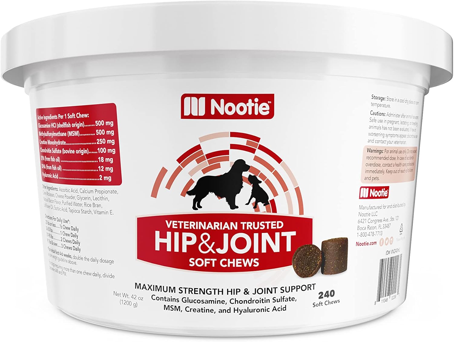 Nootie Maximum Strength Hip & Joint Soft Chews for Dogs -240 Count, Brown
