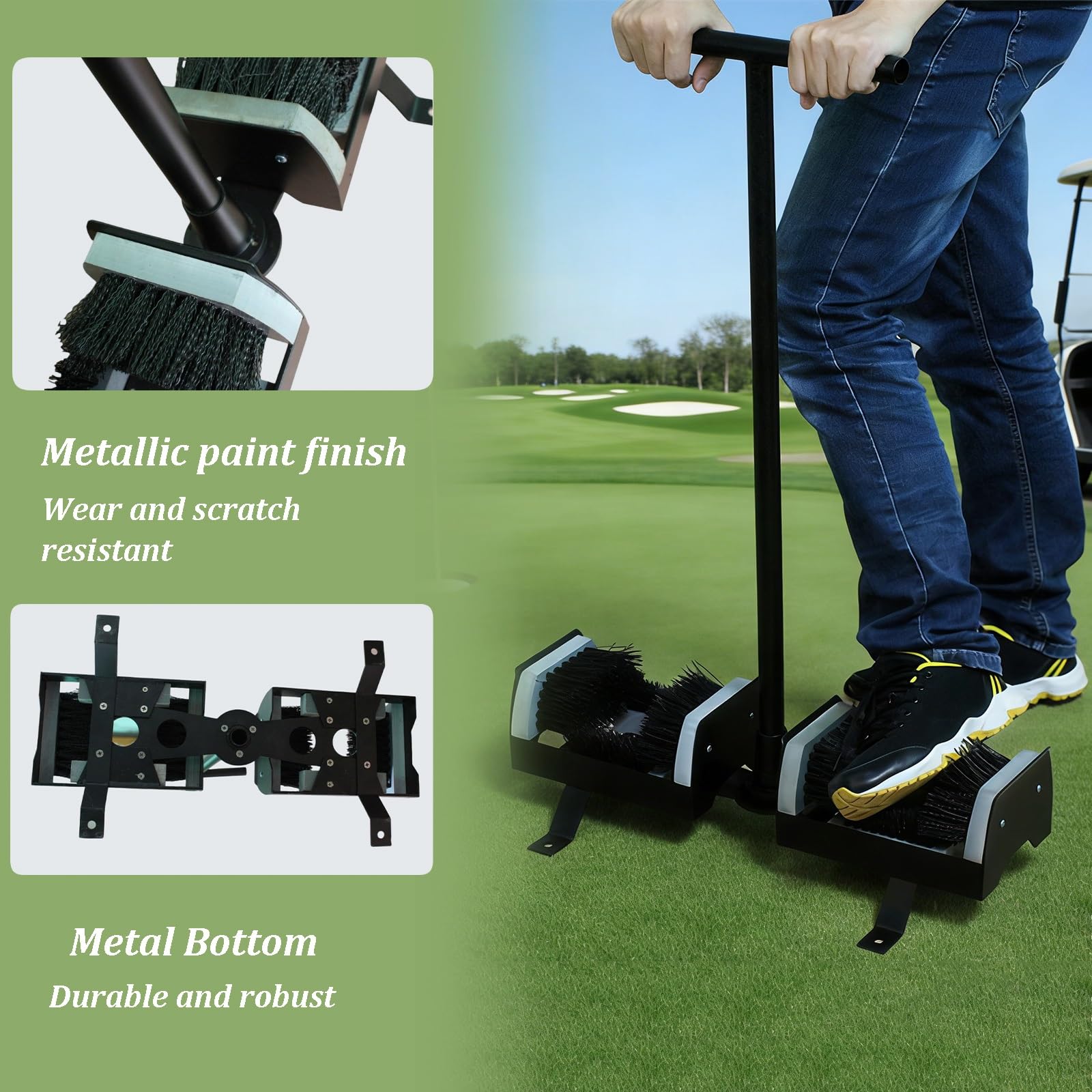 Cepillo raspador y limpiador de botas resistente con asa, limpiador de zapatos de doble cara para exteriores con cepillo de nailon y base de metal para granja, jardín, obras de construcción