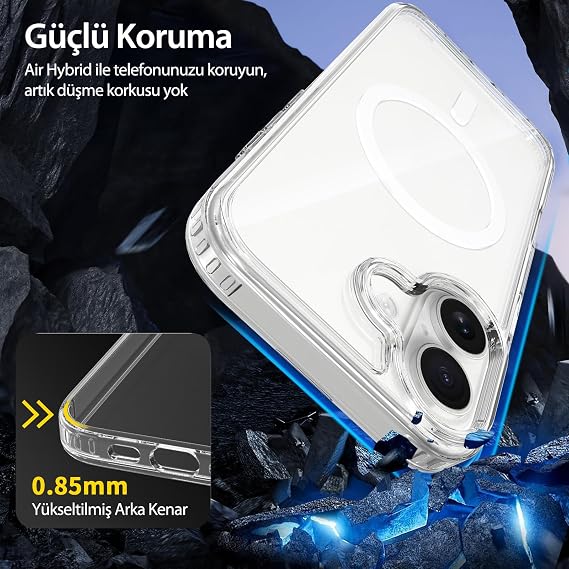 BUFF LABS Wireless Charging Assisted Air Hybrid Transparent Case, Shock Absorbing TPU + PC Transparent Case (iPhone 17)