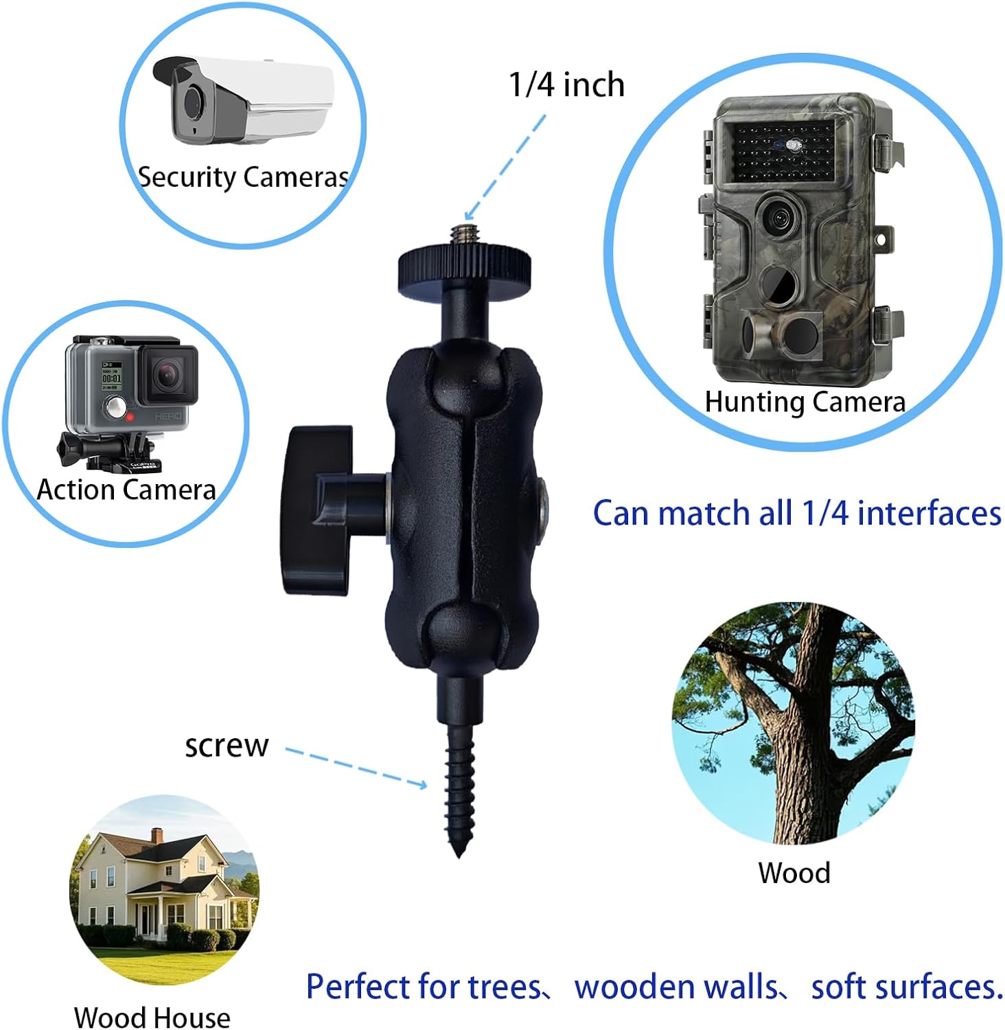 Adjustable Trail Camera Tree Mount: Game Camera Outdoor Mounting Bracket Holder with Double 360° Swivel Tilt Ball Joints, 2 Packs (4)