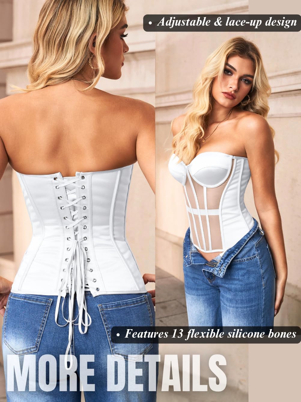 Kaei&Shi Women's Strapless Corset Top, Underwire Mesh Bustier Shapewear