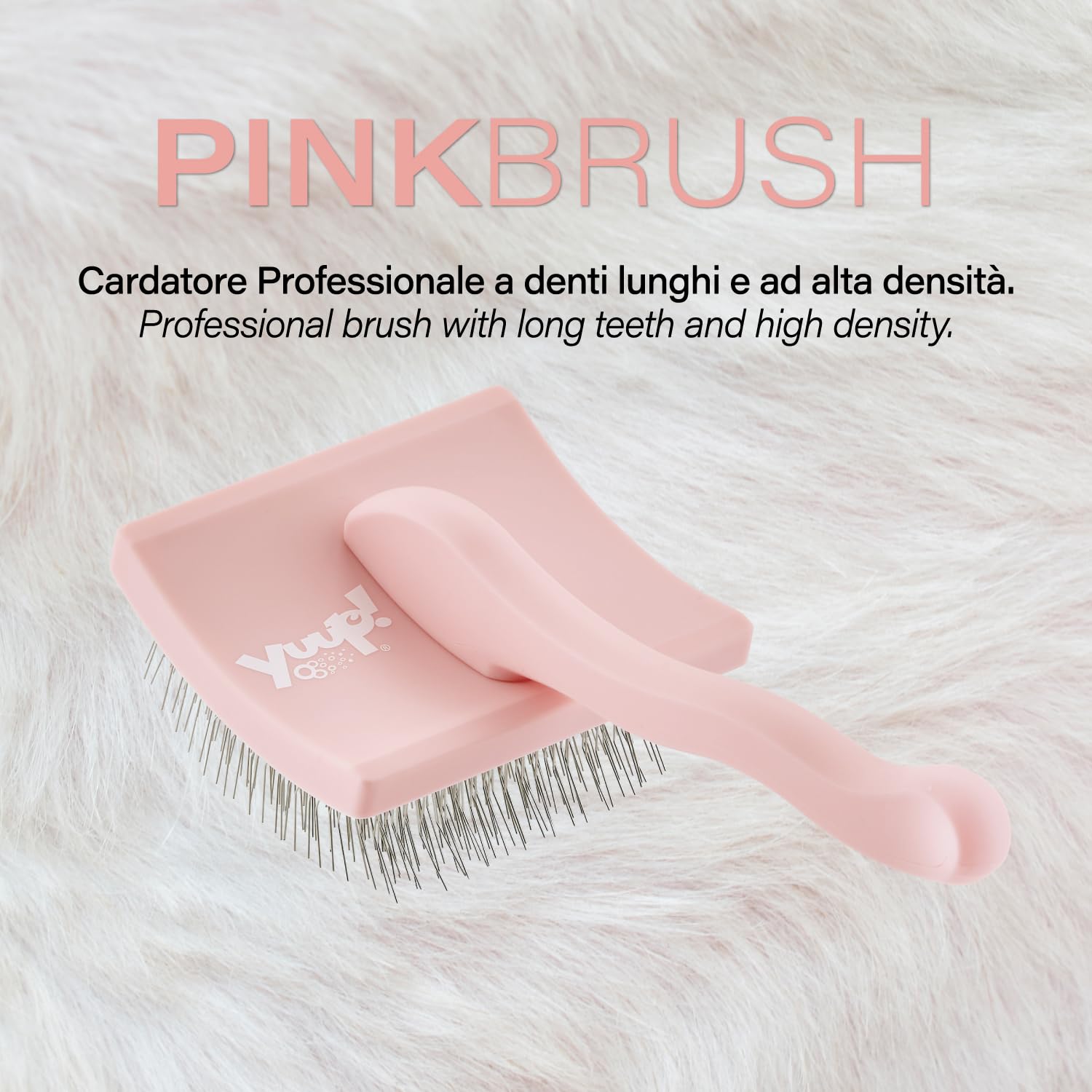 YUUP! - PINKBRUSH Cardatore professionale a denti lunghi e ad alta densità, Spazzola per cani e gatti, accessori per toelettatura cane e gatto