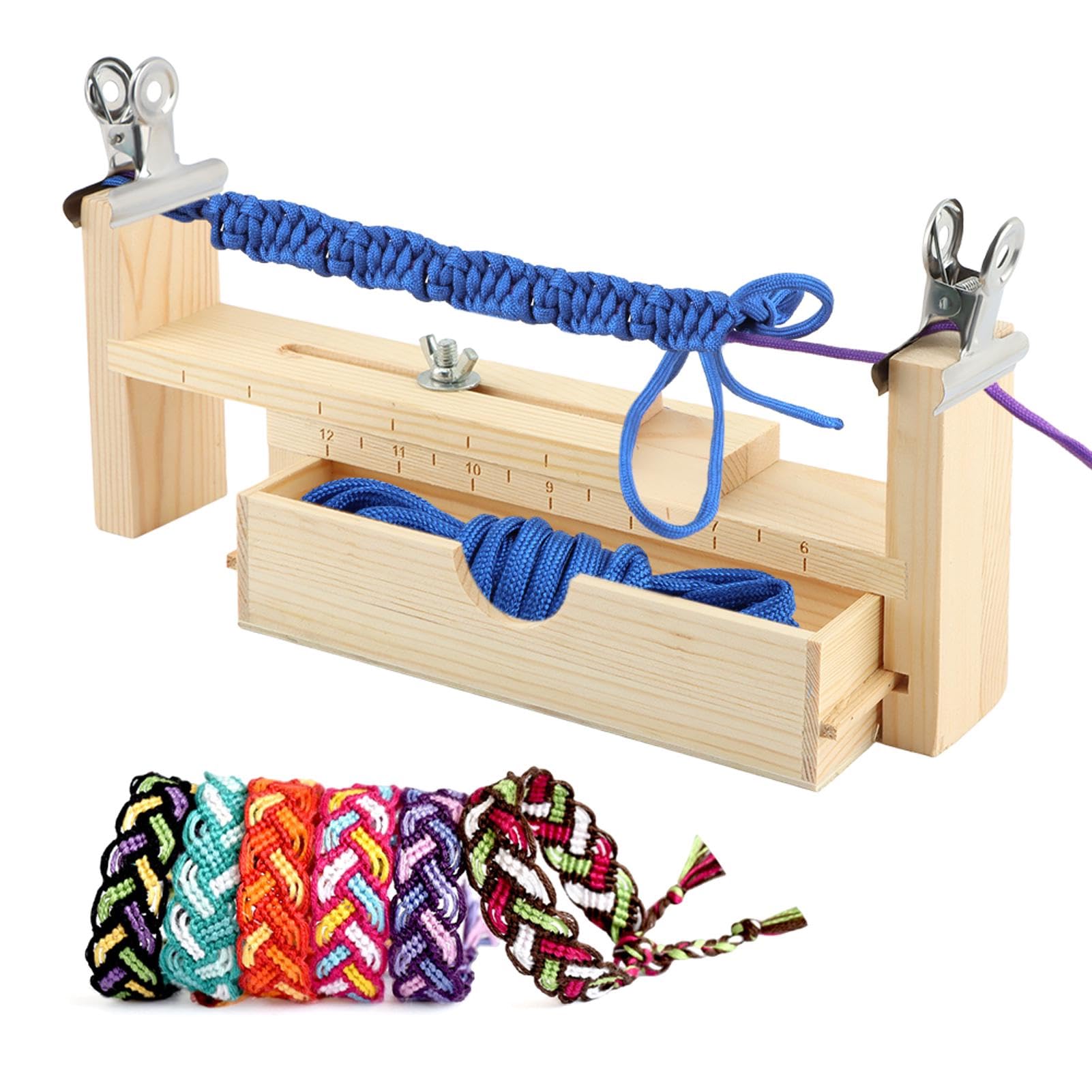 Wood Bracelet Jig with 2 Clamp,Adjustable Paracord Jig Bracelet Maker,Wooden Frame Wristband Maker Kit,DIY Hand Knitting Bracelet Jig for Bracelets Necklaces Car Hangings