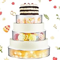 Vista 1 de Sintuff 3 Piezas Soporte Acrílico para Pasteles con Luces LED 6.7'', 8.6'', 10.6'' Transparente Rellenable Elevador de Pasteles Redondo Caja de 3