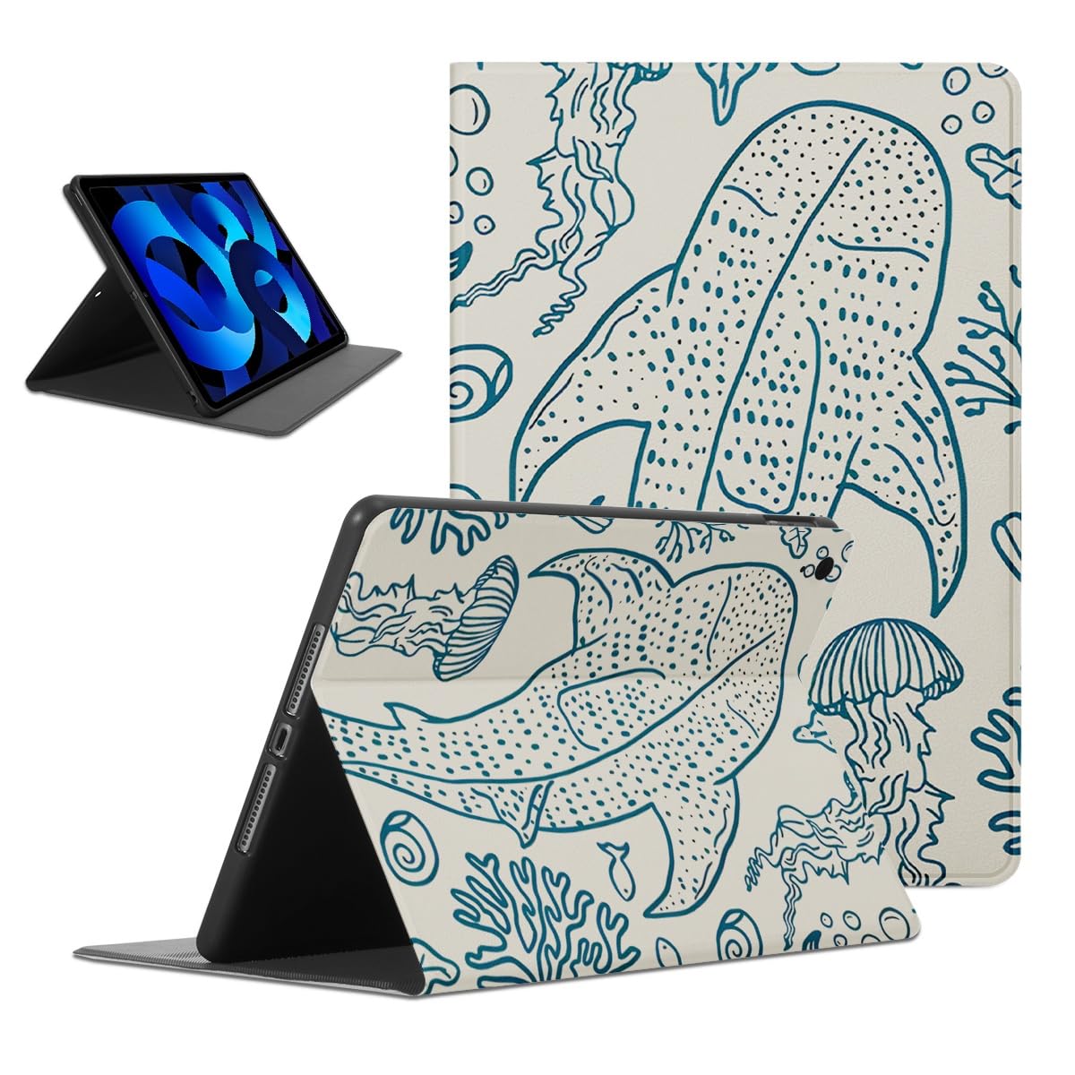 Cute Summer Beach Whale Tablet Case for iPad 9th/8th/7th Gen Case 2021/2020/2019 10.2 Inch,Aesthetic Cases for Women Men Teens Protective Cover Flip