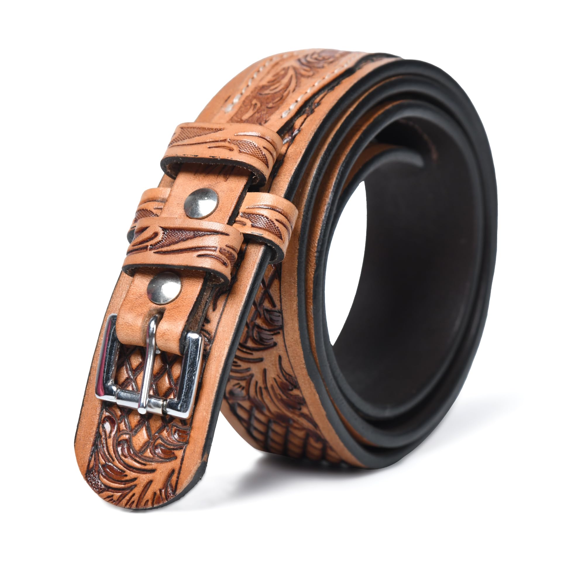 Handcrafted Genuine Leather Belt Cowboy Western Engraved Design with Embossed Floral Pattern by NZ Overseas-image-16