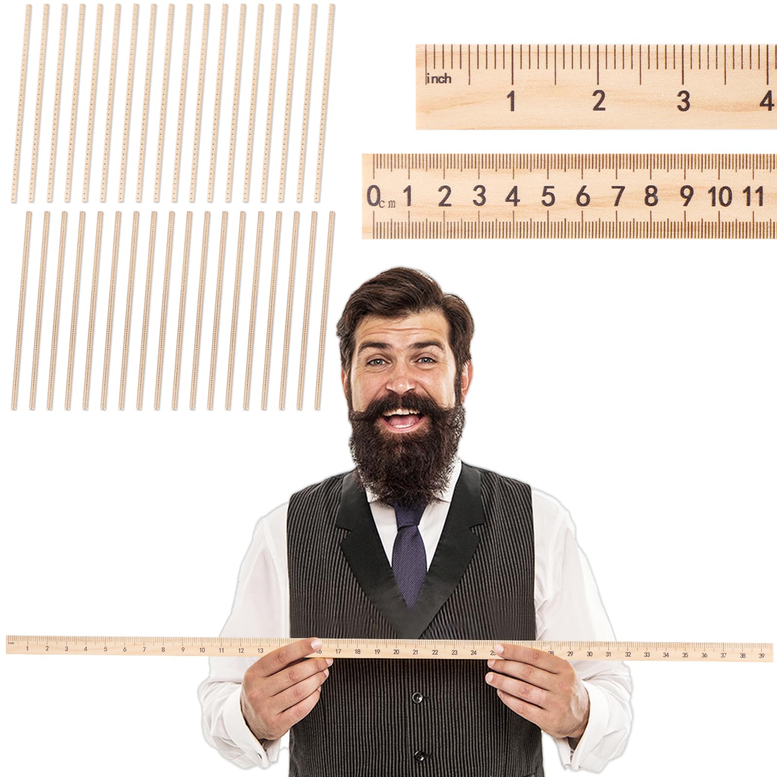 gisgfim 36 Pack 39 Inches Wood Double Sided Meter Stick Yard Stick Wood Economy Meterstick Wooden Ruler 100 Centimeters Measuring Yardstick Bulk