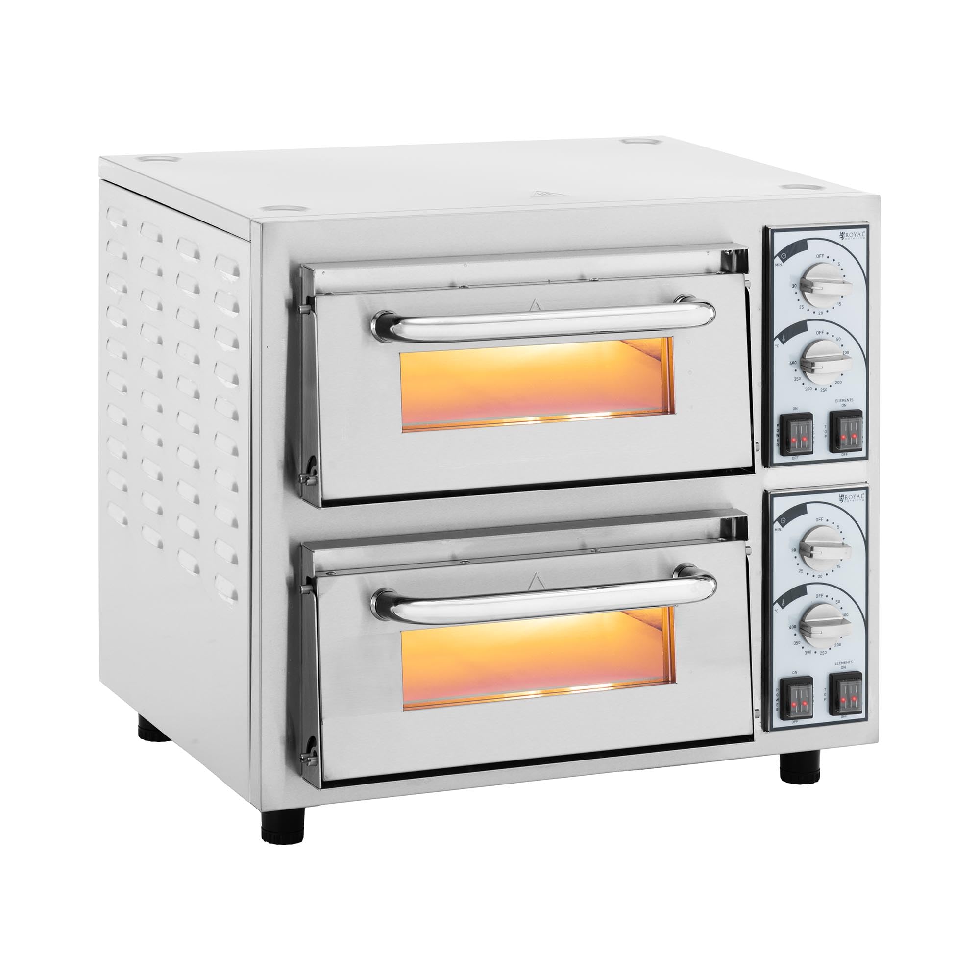 Royal Catering RCPO-4400-2PS Forno per pizza a 2 camere, 4400 W, Ø 35 cm, in pietra ignifuga, forno per pizza, forno elettrico per pizza