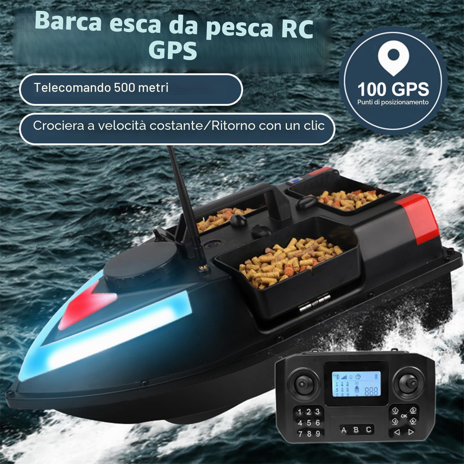 Kavolet Esca da pesca con GPS, barca RC 500m, telecomandata, GPS Finder, ritorno automatico, nido impermeabile doppio motore