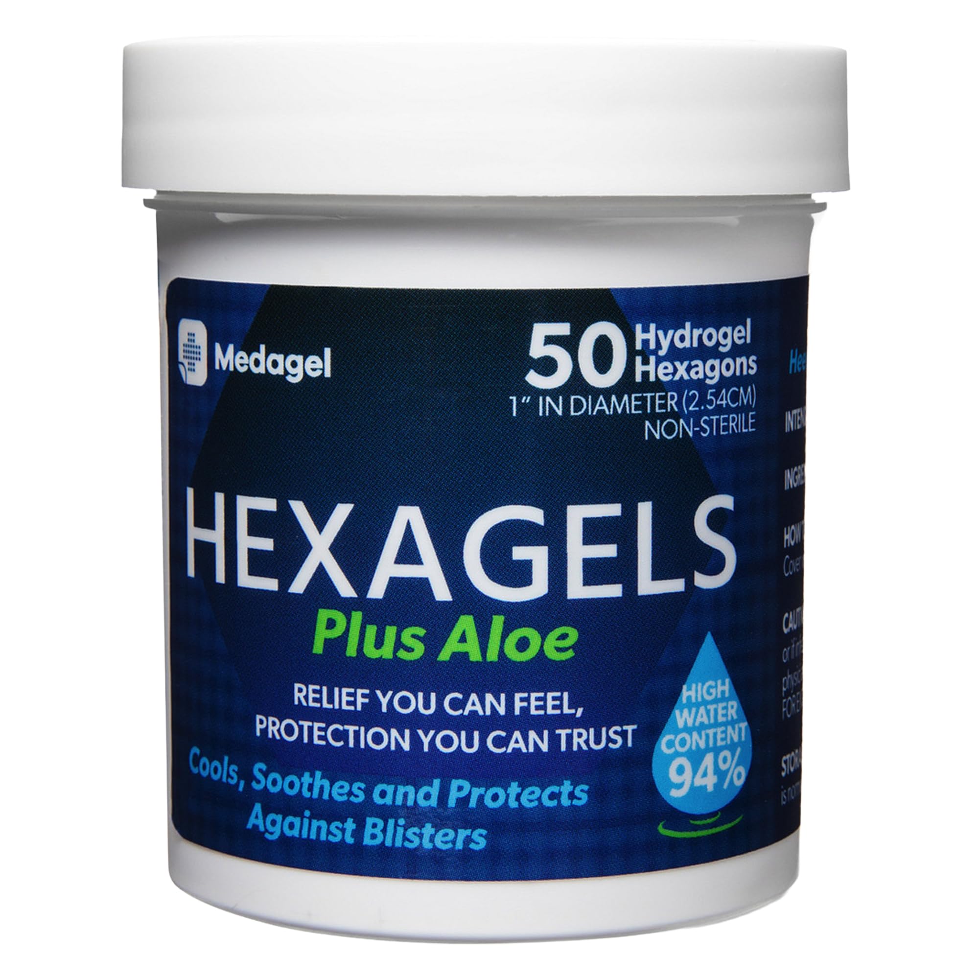 Medagel Hexagels Plus Aloe Vera - Advanced Healing Hydrogel Pads for Blister Prevention & Soothing Burn Care - Foot, Heel, Toe, & Ankle Protection, Pack of 50, 1-Inch Patches, Paraben Free Formula — Amazon image 10
