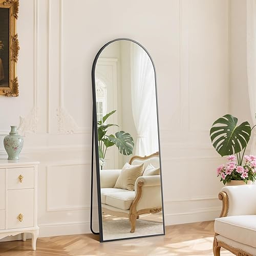 Vista 52 de DUMOS - Espejo de pie arqueado de cuerpo completo con soporte, marco de aluminio, para colgar o apoyar, nanocristal inastillable, para decorar