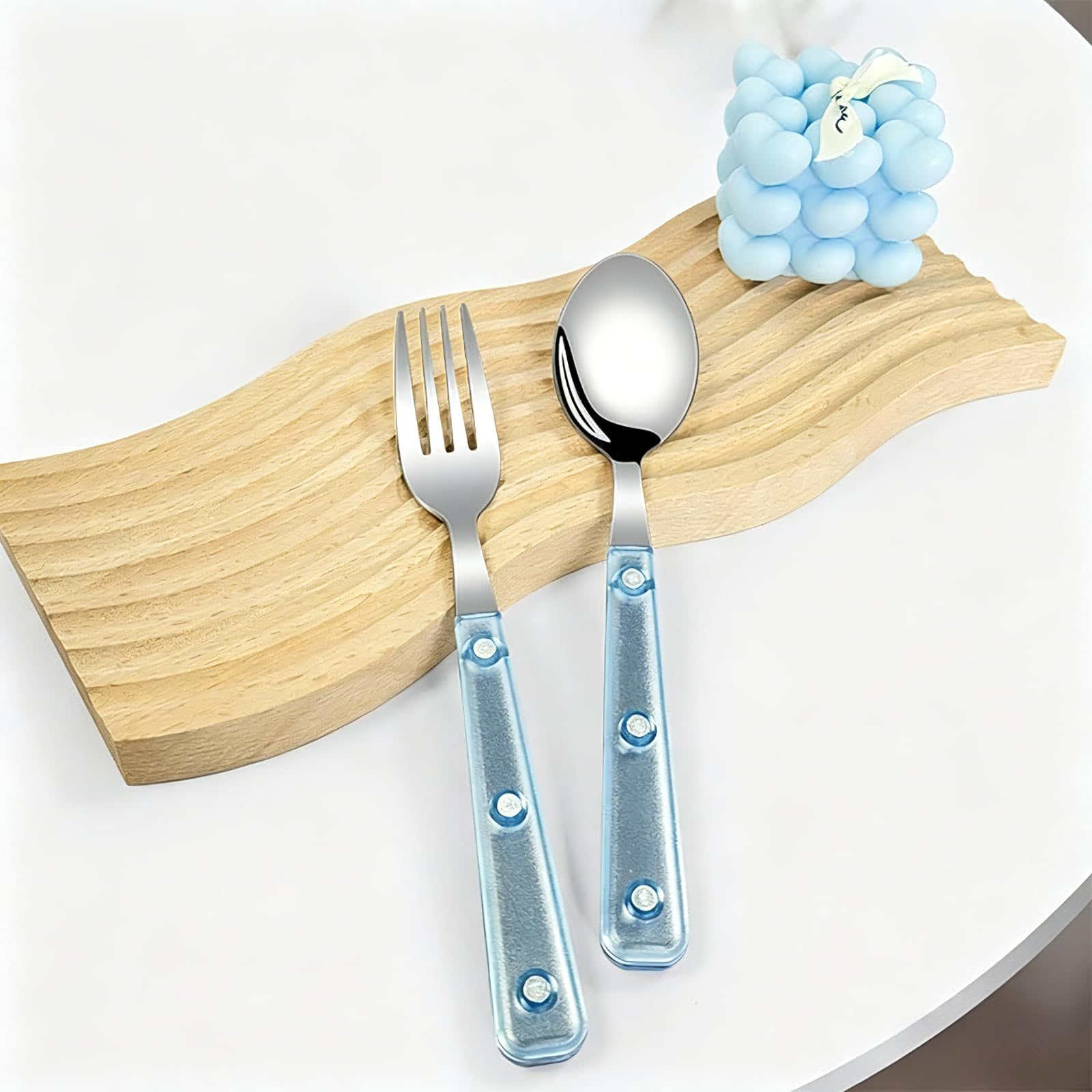 Smerigliato Chiaro Manico Argenteria Stoviglie Set Acciaio Inox Posate Bistecca Tavolo Coltello Forchetta Cucchiaio Frutta Cucchiaino (Rosa,20 pezzi)