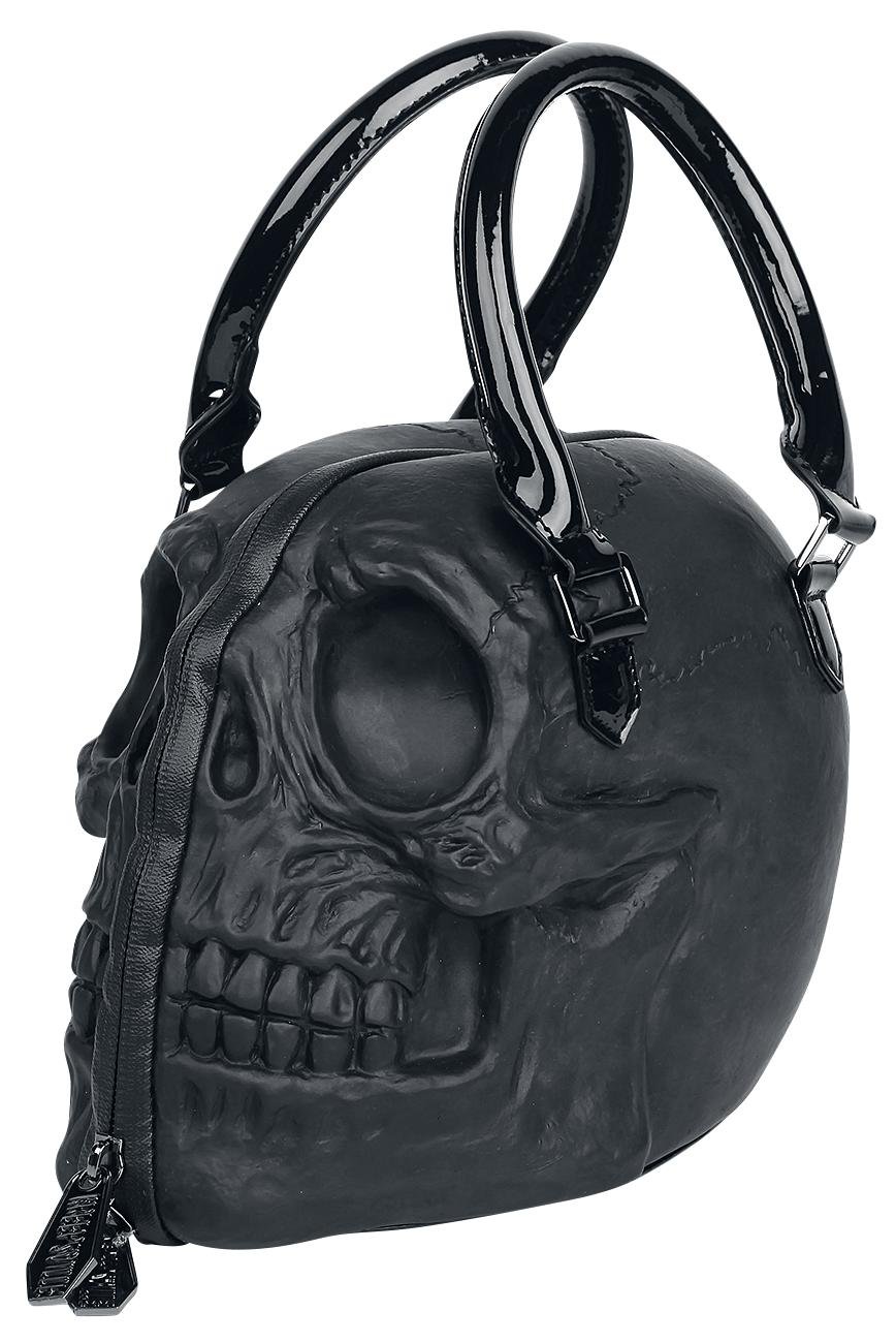 Black Skull Purse Goth Chic Style Kreepsville Latex Bowler Bag Halloween Handbag