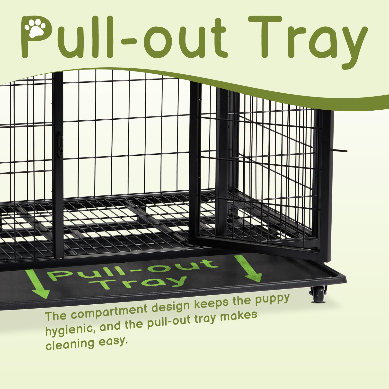 LEADZM Cage pour Chien XL 91x62x70cm – Chenil avec 2 Portes & Roues Verrouillables 360° – Bac en Plastique Amovible et Structure Métal Renforcé Noir