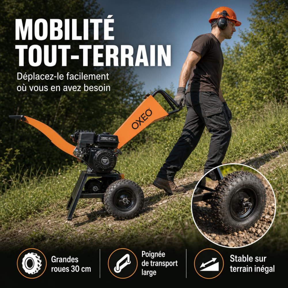 Broyeur de végétaux thermique 212 cm³ – 7 CV – Pour branches 65 mm - Trémie articulée et goulotte orientable