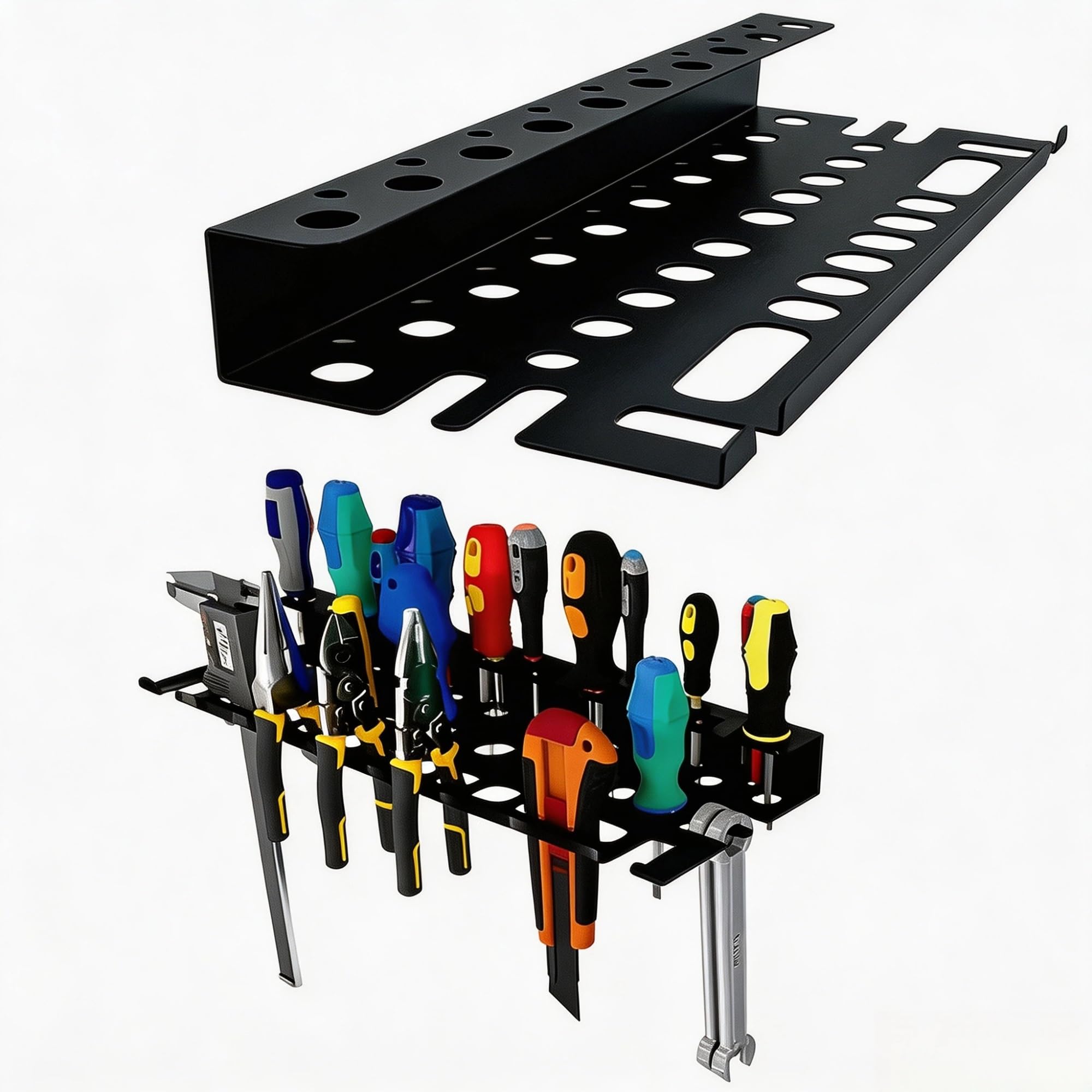Carbon Steel Garden Tool Rack 40cm | Save wall space and declutter garages, balconies & sheds with this robust carbon steel tool rack, easy to install.(Style01)