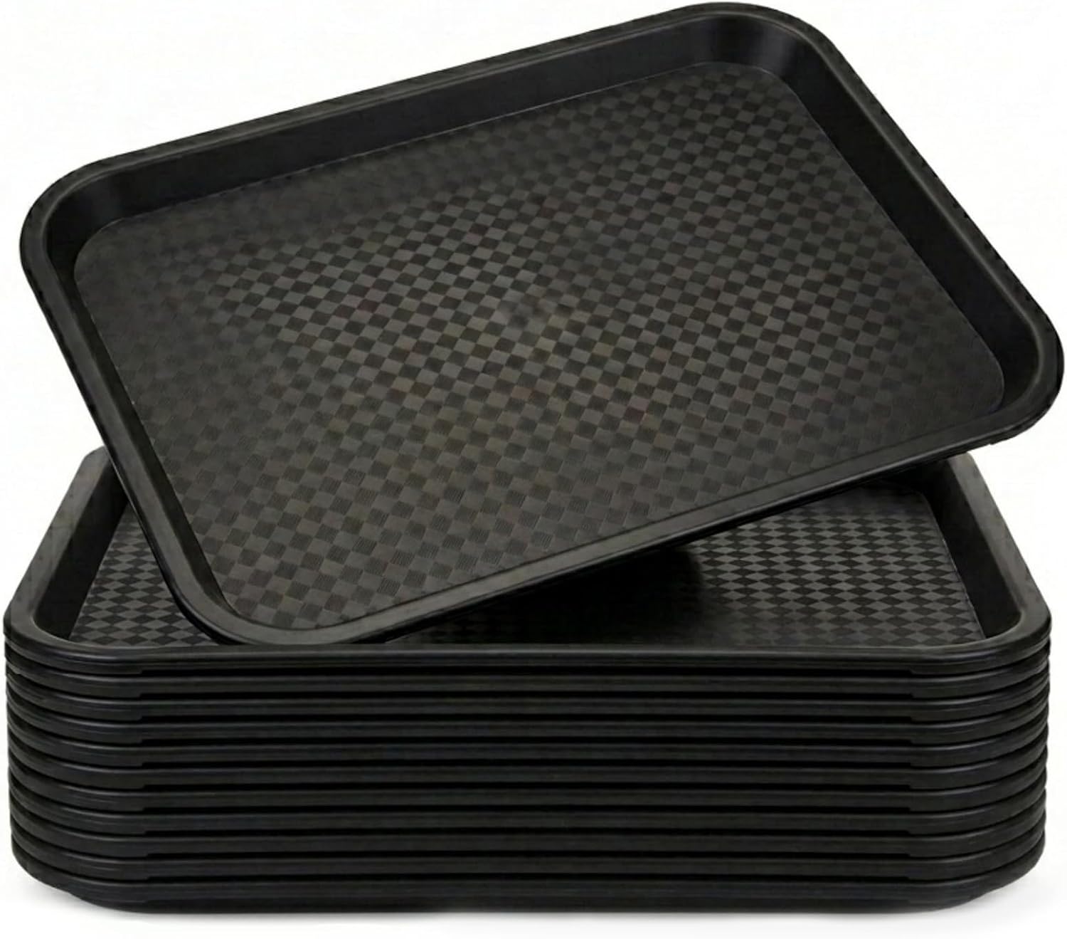 Yarlung 12 Pack Black Plastic Serving Trays 13.7x10.5 Inch - Durable Stackable Restaurant Cafeteria Fast Food Trays for Kitchen Party