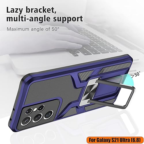 Miniatura 7 de LMDAMZ Funda compatible con Samsung Galaxy S21 ultra resistente, grado militar, a prueba de golpes, doble protección (TPU+PC), funda magnética