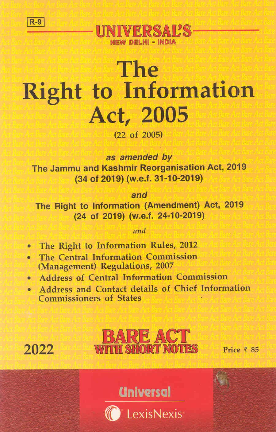 Buy The Right to Information Act, 2005 [2022e] [Paperback] Lexis Book Online at Low Prices in