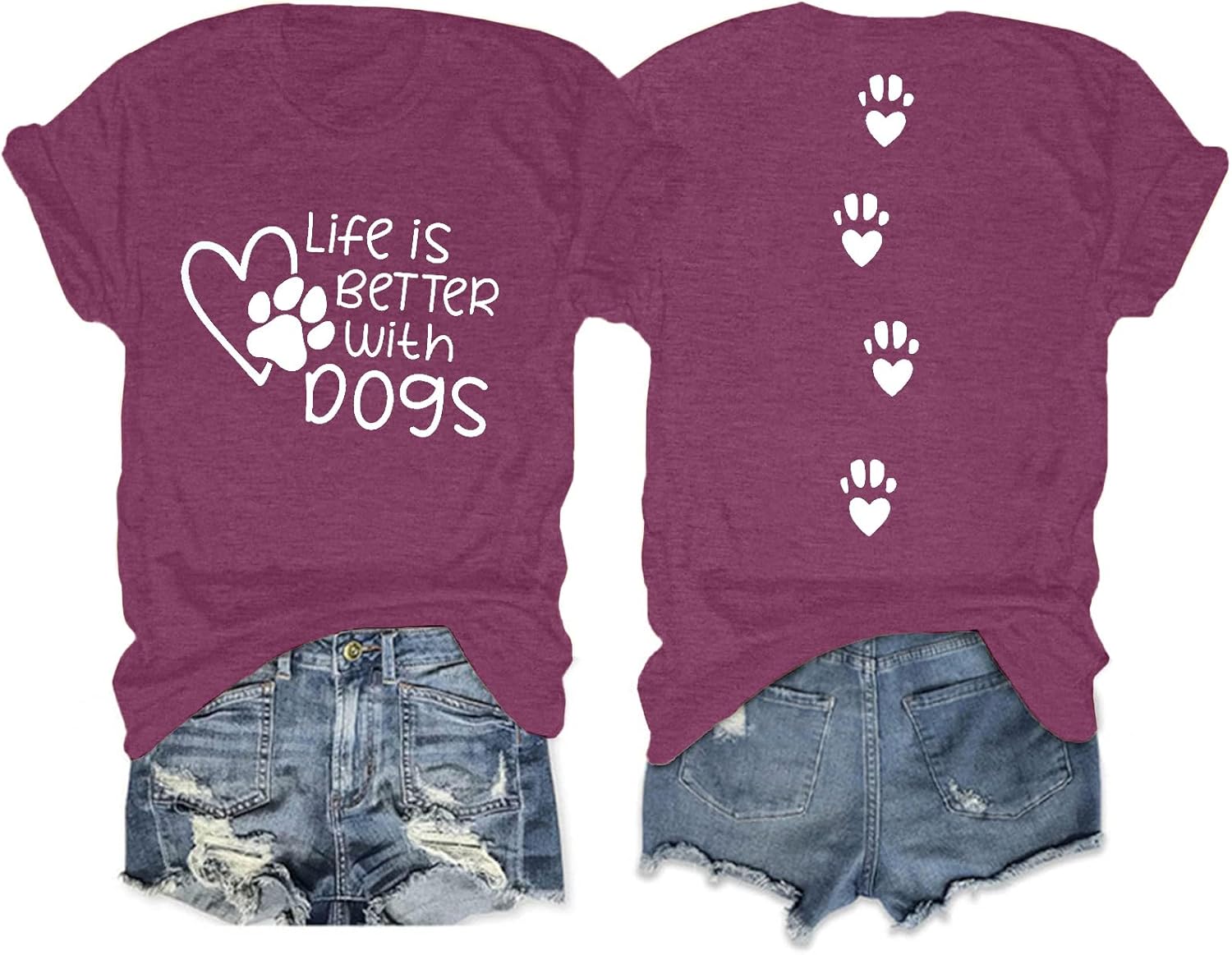 Dog Shirt Dogs Mom Shirts: Women Life is Better with Dogs T Shirt Funny Dog Paw Print Tee Pet Lover Animal Gift Tops