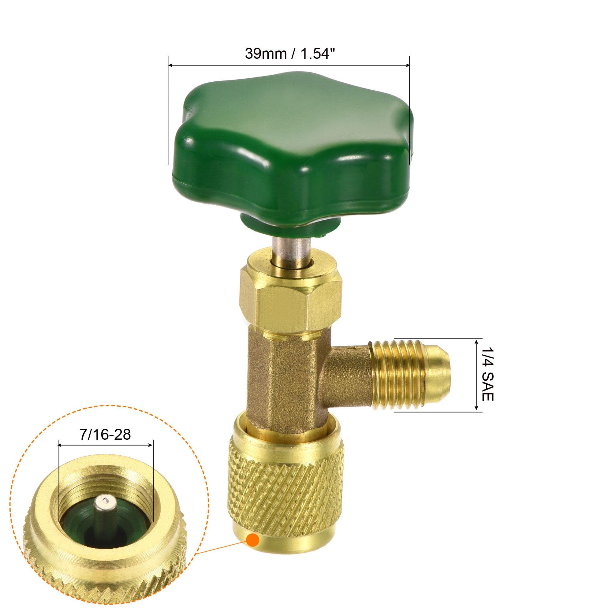 sourcing map Auto-obturant Canette Robinet Valve 1/4 SAE 7/16-28 Fil Boutille Ouvreur pour Réfrigération A/C Chargement