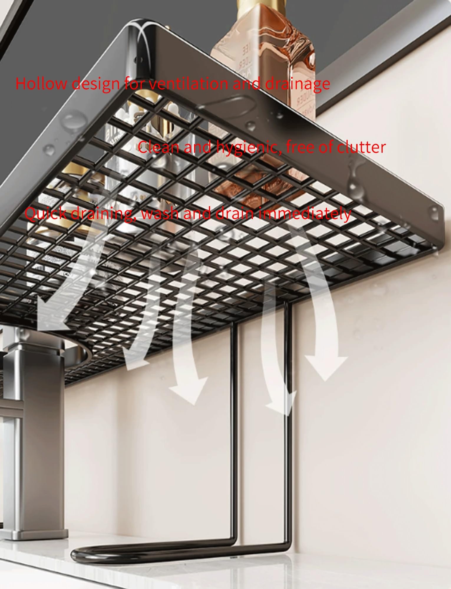 Generico Mensola for lavabo montata a parete sopra il rubinetto, cestello for mensola portaoggetti montato a parete senza foratura, scaffale for rubinetto rimovibile, for bagno(Black,60cm/23.4in)