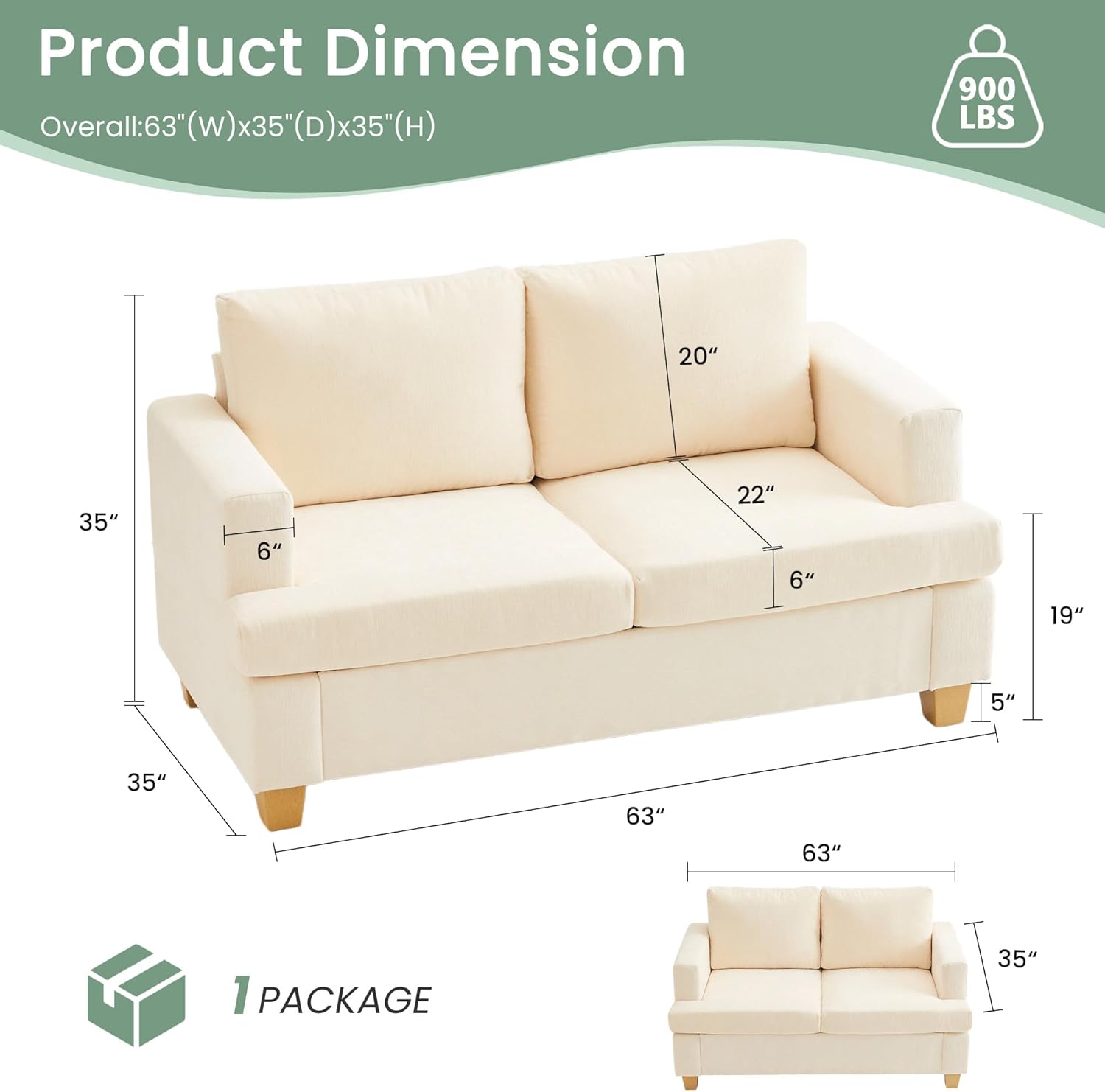 YOUDENOVA Sofa, 2 Piece Set Comfy Couch, 3 Seater & Loveseat Sofa with Deep Seats, Modern Sleeper Couch for Living Room, Beige Chenille