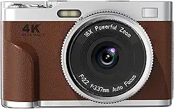 Asixxsix Câmera digital, UHD 4K 48MP 16x Zoom Câmera digital point and shoot com foco automático inteligente Anti Shake Cartão de memória de 32 GB, câmera compacta portátil (Marrom)