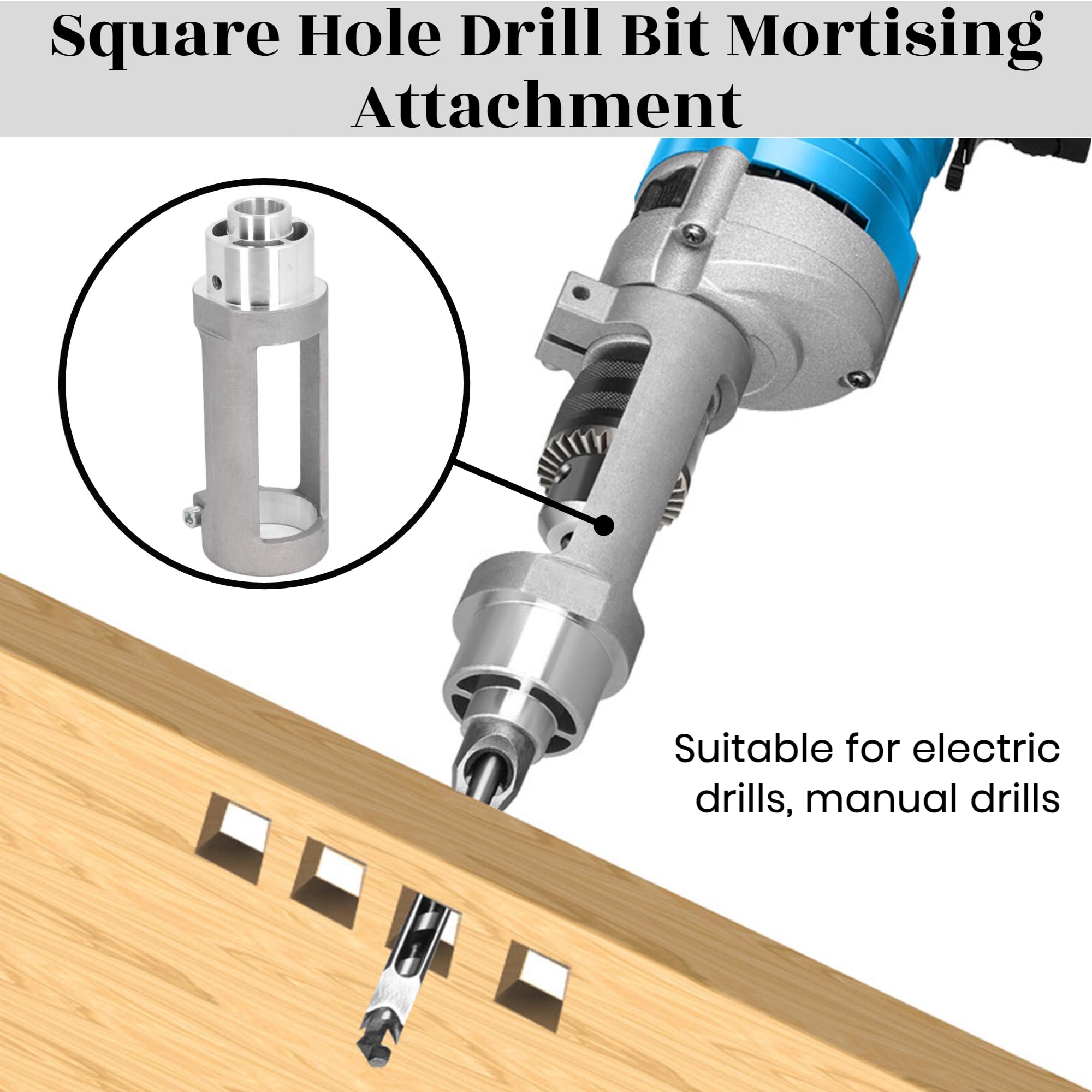 Adaptador de broca cuadrada, soporte de taladro cuadrado para taladros con un diámetro de 38-43 mm, adaptador de taladro cuadrado para taladros eléctricos y taladros manuales para trabajar la madera