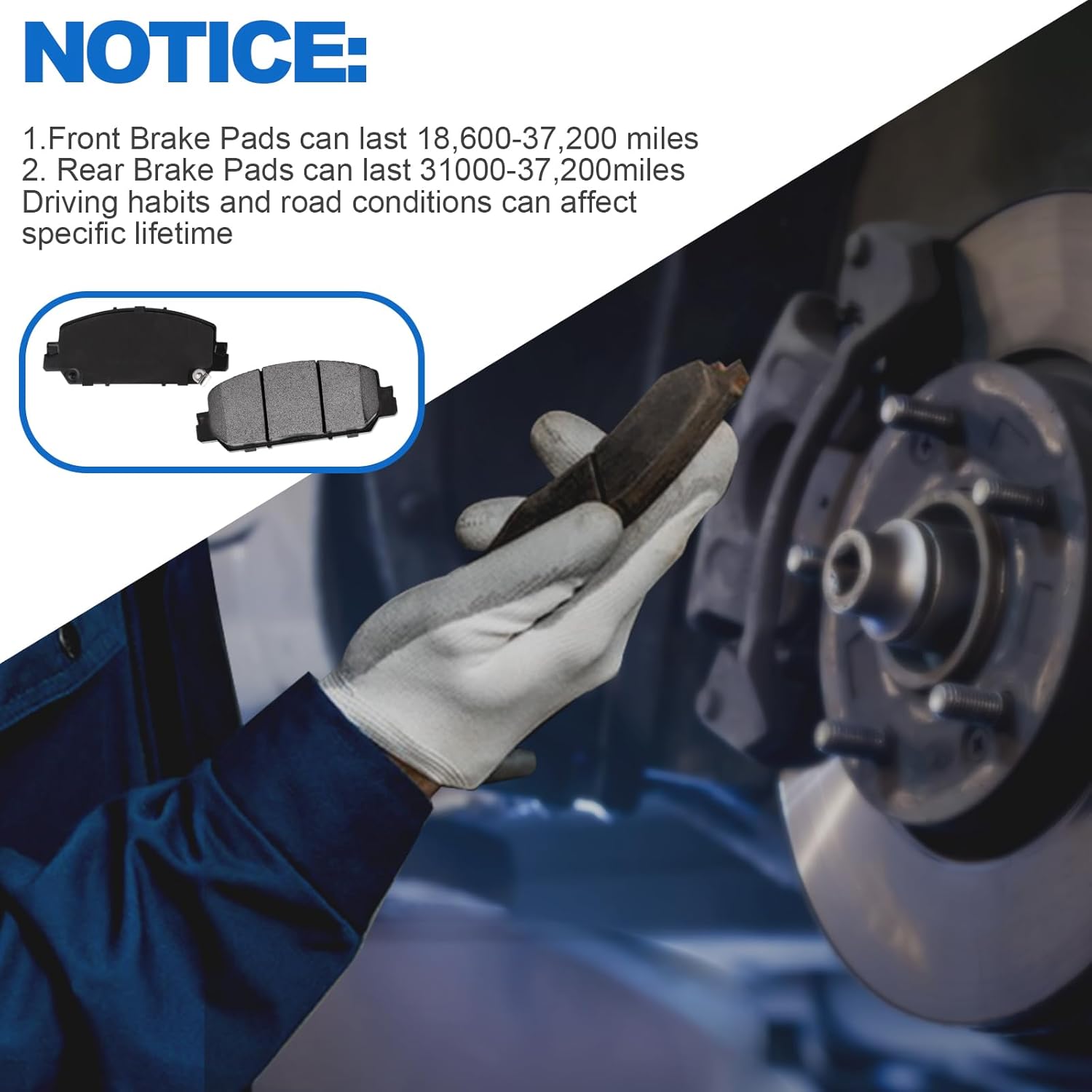 8pcs Front & Rear Brake Pads Set Yeoflagtrade Semi-Metallic Disc Brake Pads For 2017 2018 2019 2020 2021 2022 Honda CR-V