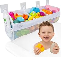 Comfylife Large 3-Compartment Bath Toy Organizer Mesh Net - Quick-Dry Holder with 4 Strong Hooks for Tub & Shower Toys