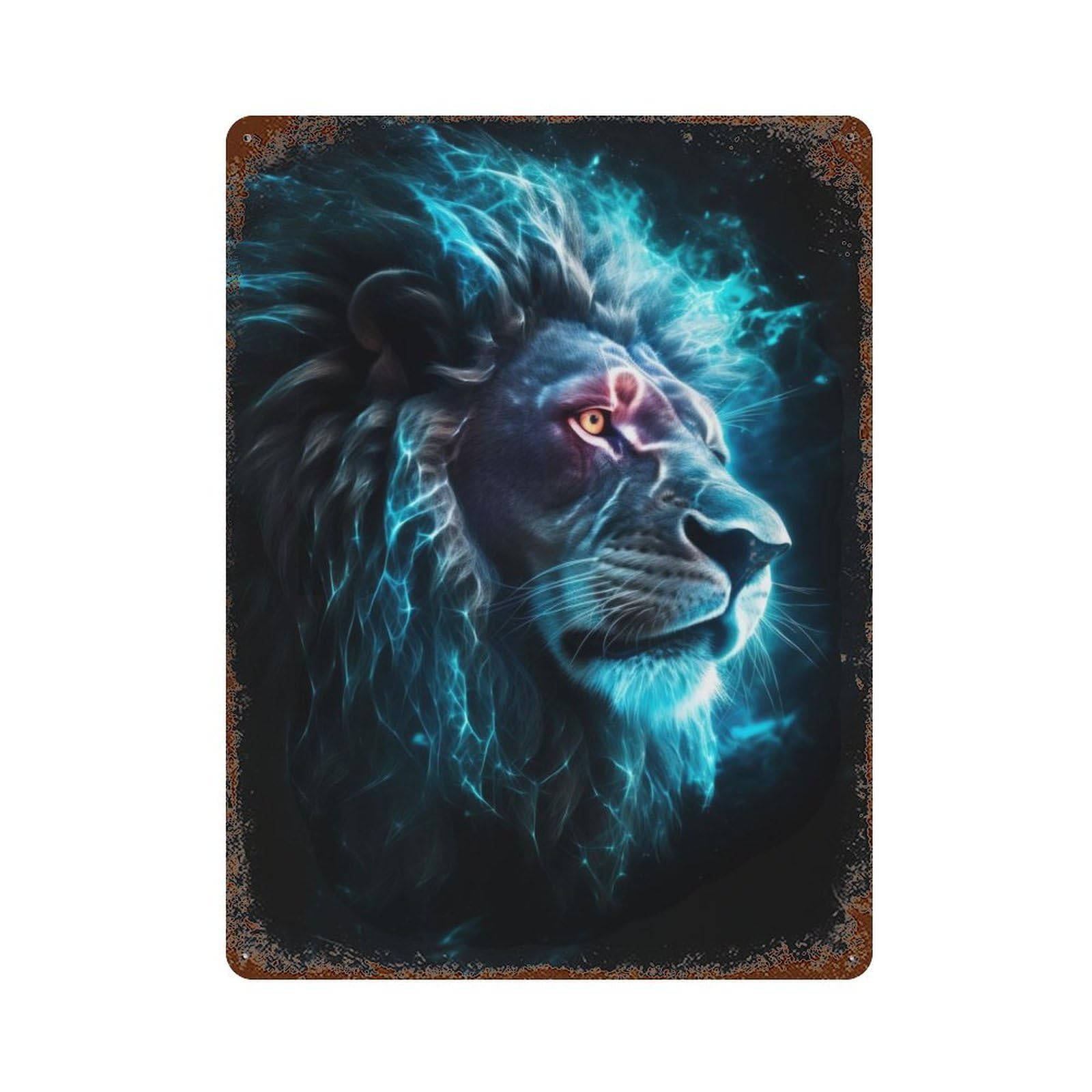 Garage Style Neon Lion Nebulae Decorative Tin Sign 15.7"x11.8", Farmhouse Wall Decor for Bar And Workshop