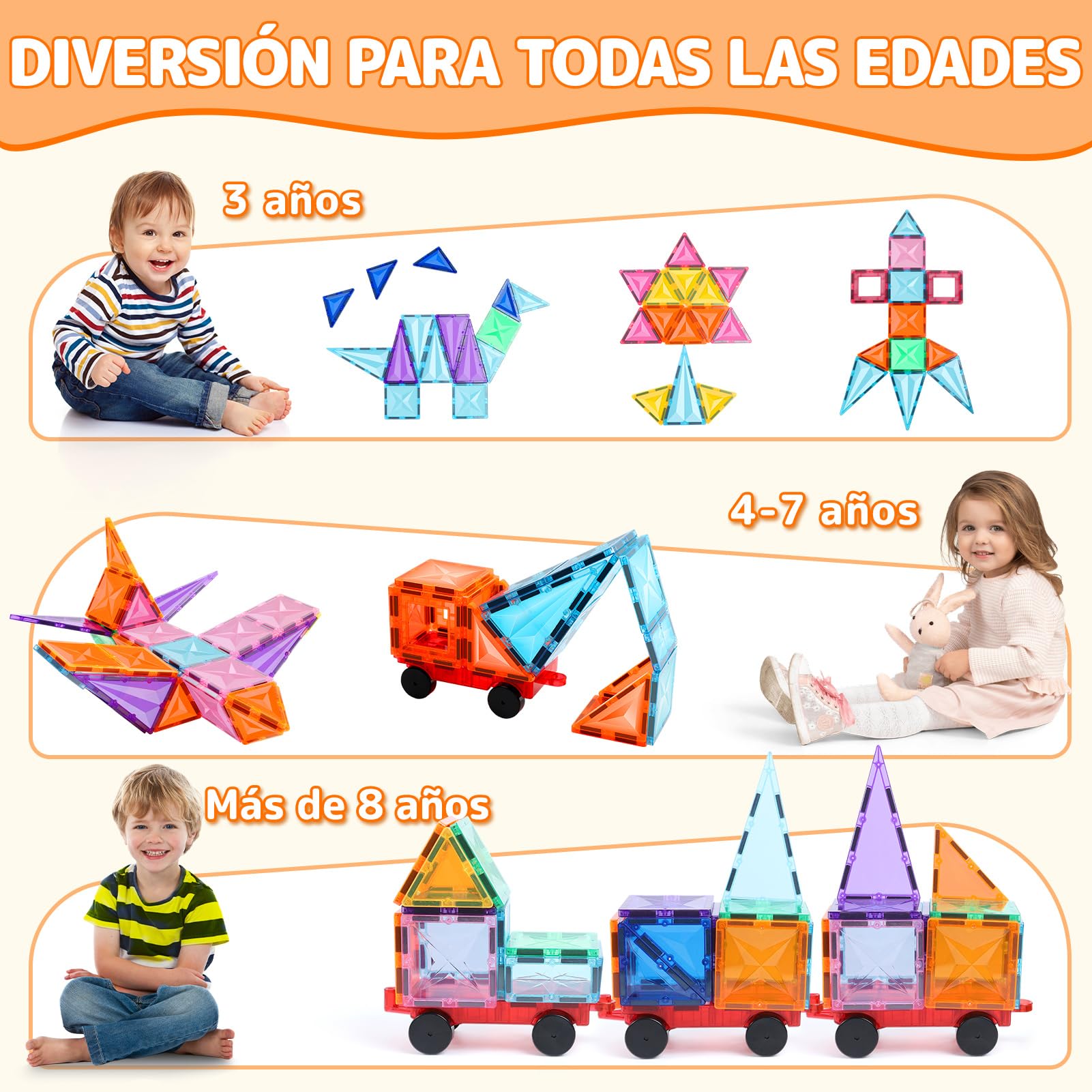 Bloques de Construcción Magnéticos, Set de 100 Piezas de Bloques Magnéticos, Juguetes Educativos de Construcción Magnética, Cumpleaños para Niños de 3+ Años