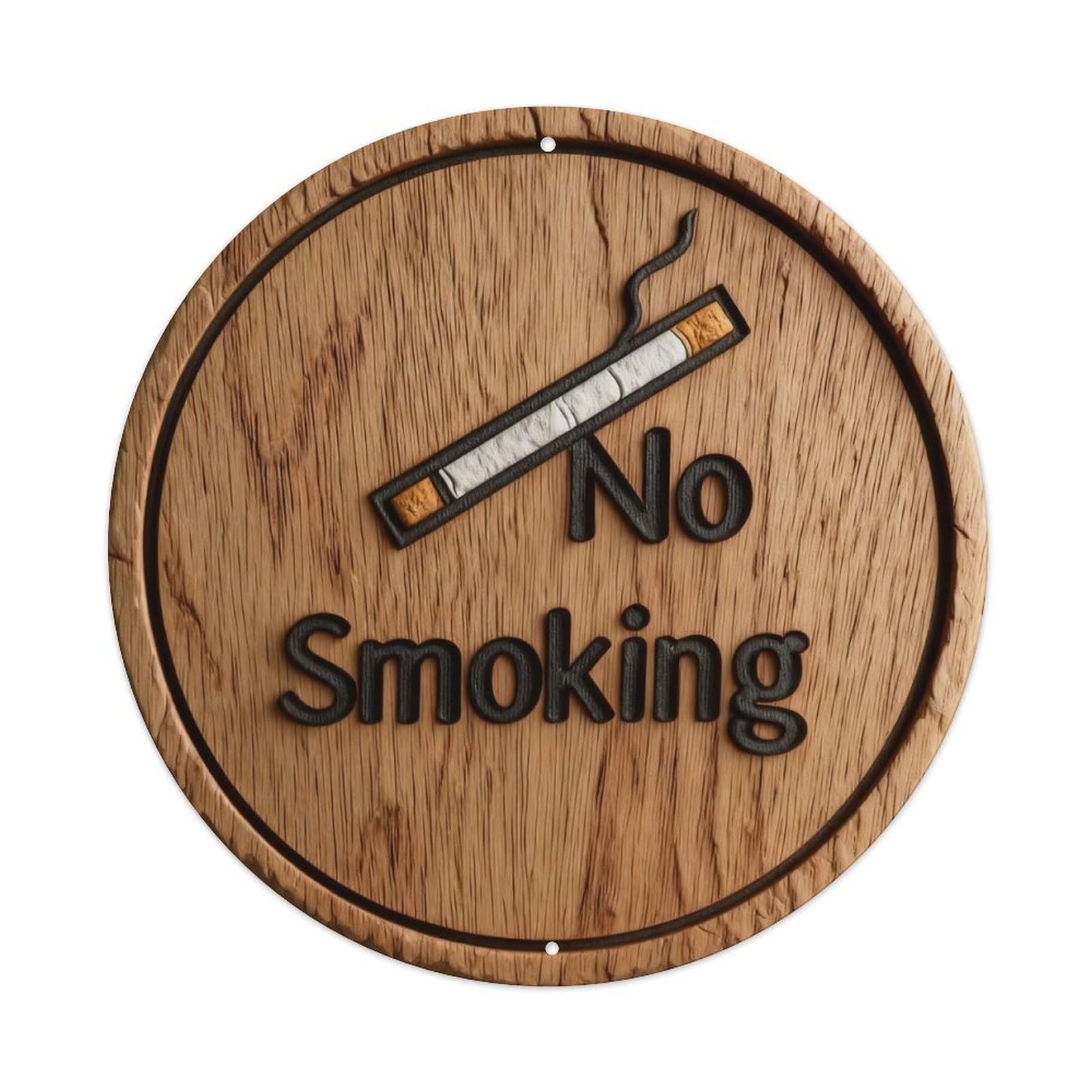 Zlatcbu Vintage Wooden Circle No Smoking Sign Metal Tin Sign Retro Wall Art Poster, Decor For Home Living Room Bar Cafe Garage, 8X8 Inch