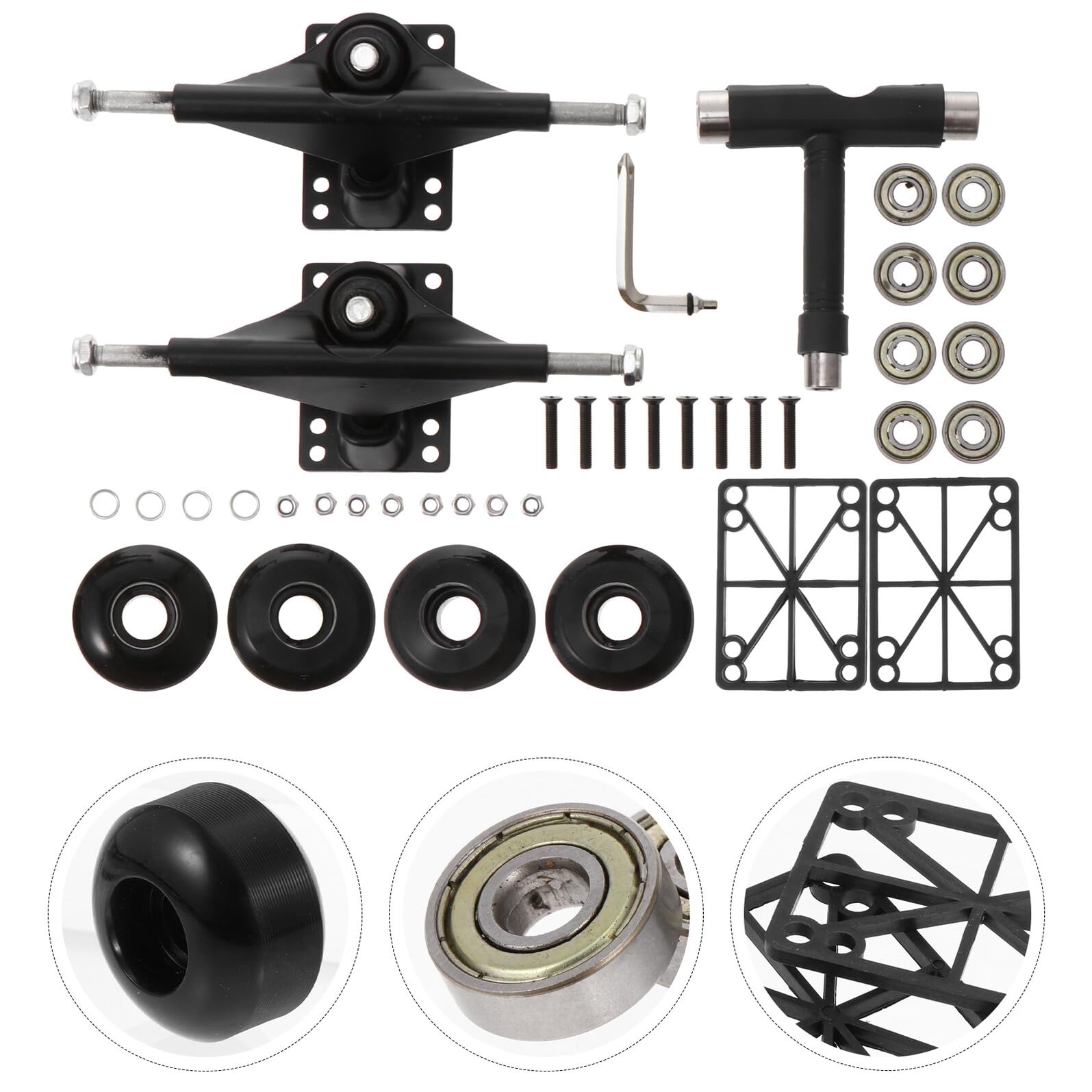 Milisten Kit Complet de Pont de Skateboard Ensemble de Camions Roulements, Roues et Accessoires, en Alliage D’Aluminium, 1 Jeu
