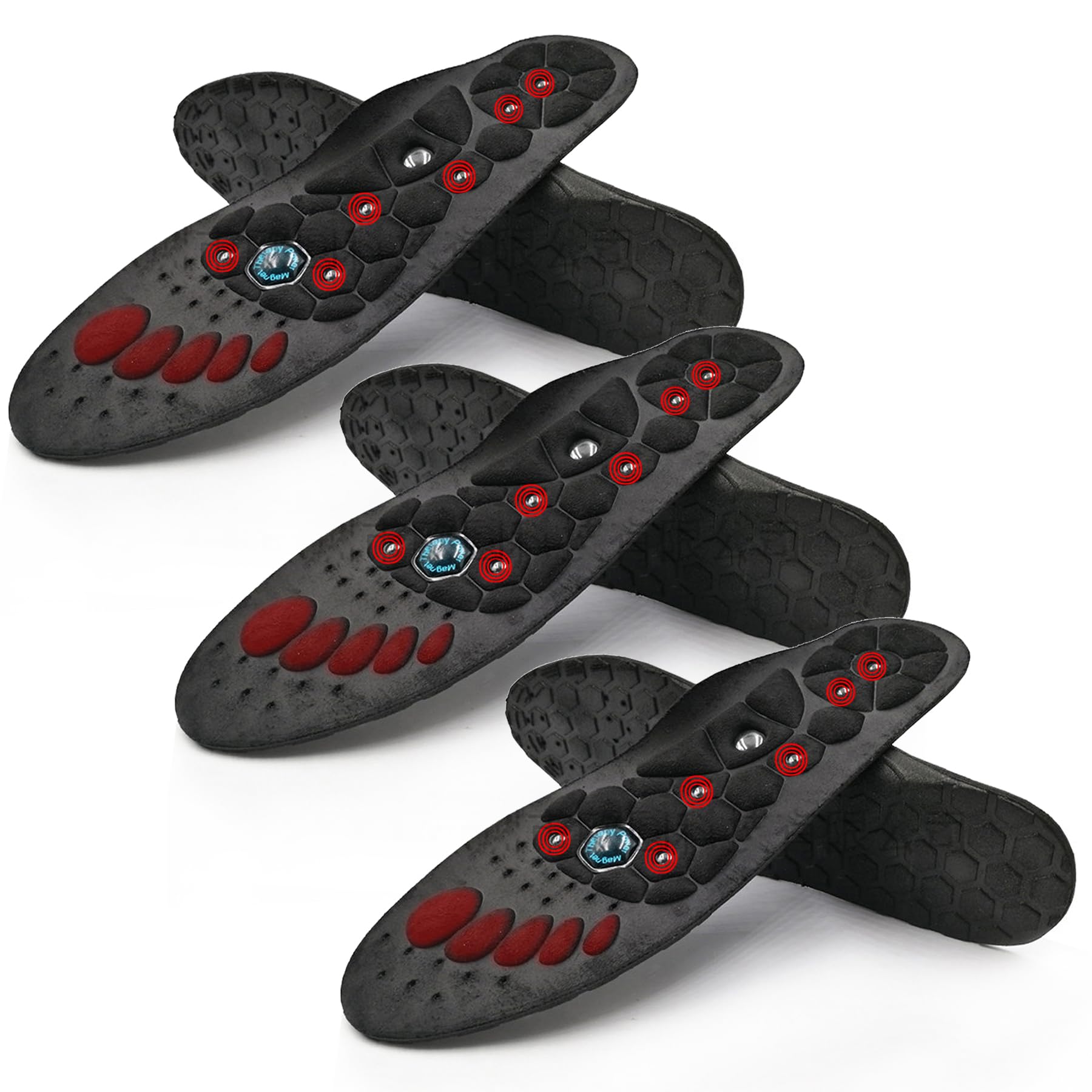 Magnetic Acupressure Insoles, Acupressure Insoles for Women & Men, Soft Breathable Orthotic Arch Support Insoles Relieve Tired, Achy Feet (Black*3,M(8-11))