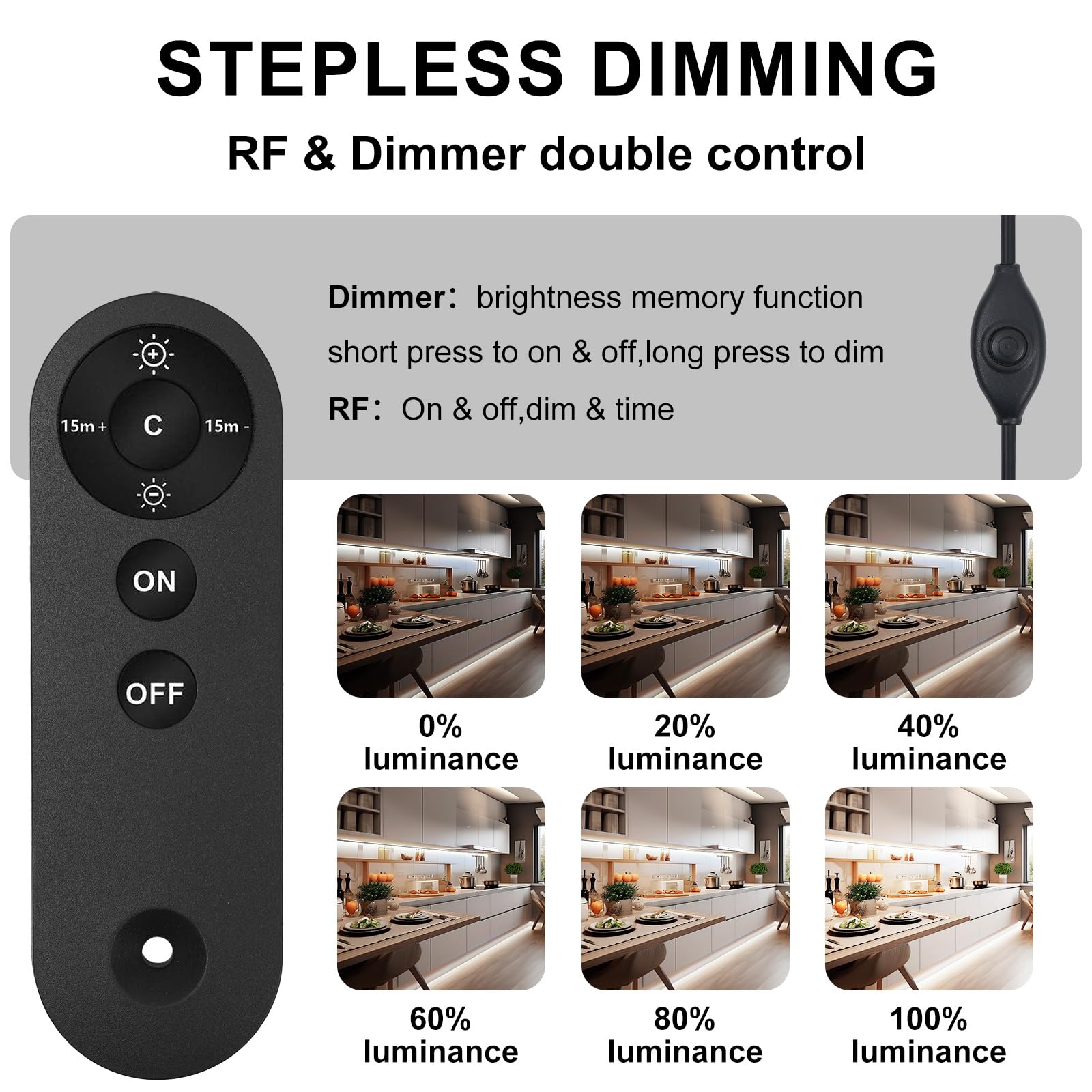 RYE COB DC12V - Striscia LED da 5 m, dimmerabile, luce bianca fredda, 6000 K, flessibile, adatta per illuminazione fai da te di sfondo TV, scale, camera da letto, cucina, con controller e alimentatore
