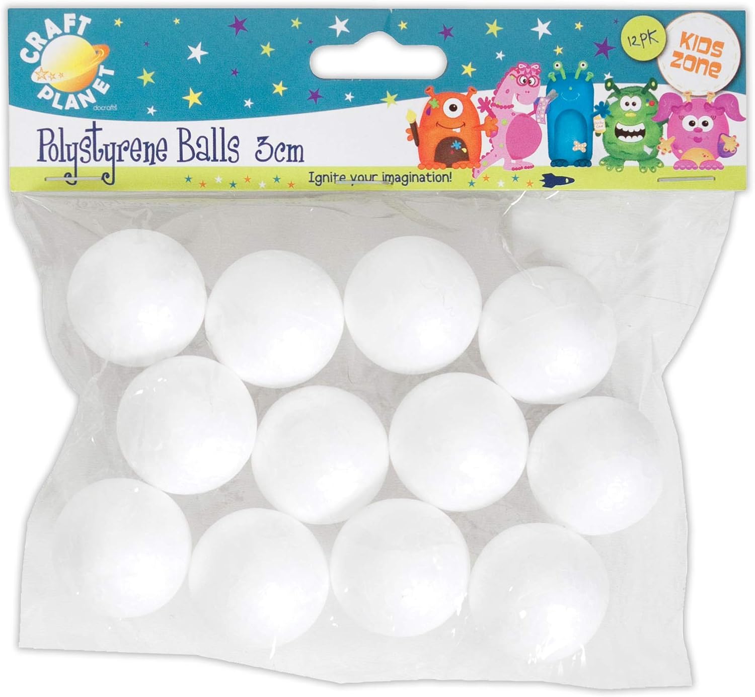 Craft Polystyrene Balls 12 Pieces, White, 3cm, For Arts And