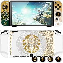 DLseego Protective Case for Switch OLED New Model, Dockable Hard Shell Cute Cover Case for Joycon Controller with 4PCS Thumb Grips Caps - White Kingdom