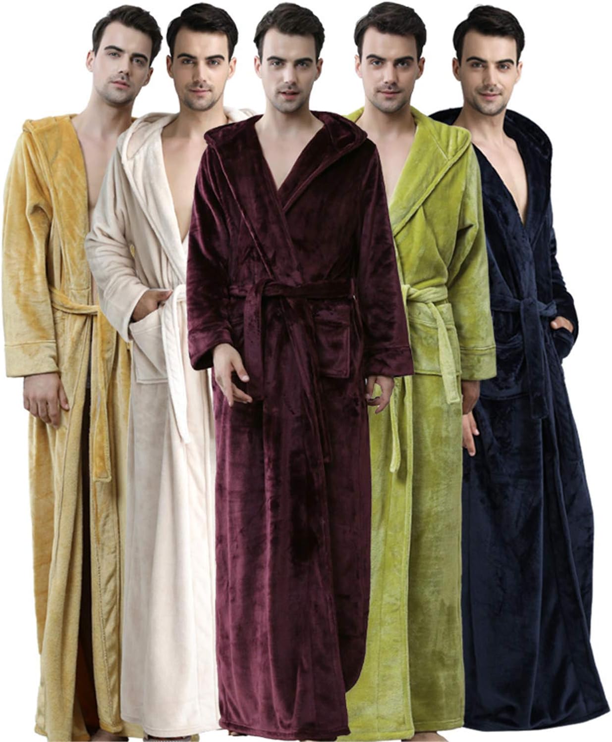 Andongnywell Men's Winter Plush Lengthened Shawl Bathrobe Clothes Shawl Collar Fleece Soft Spa Robe Coat