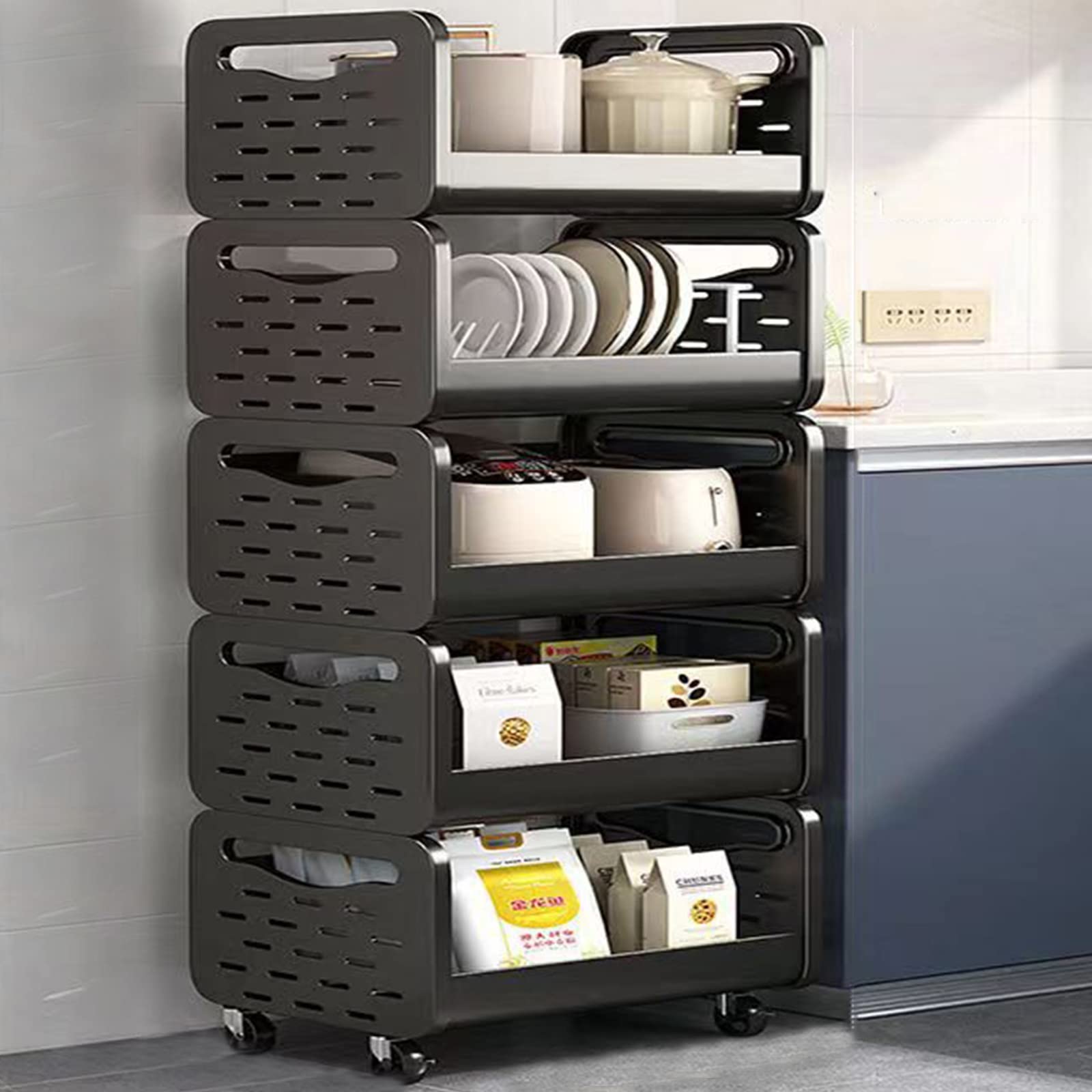 Półka kuchenna, wolnostojący wózek do przechowywania, półka organizer do mikrofalówki, stojak na przyprawy, jadalnia, salon (kolor: czarny, rozmiar: 40 x 28 x 120,7 cm)