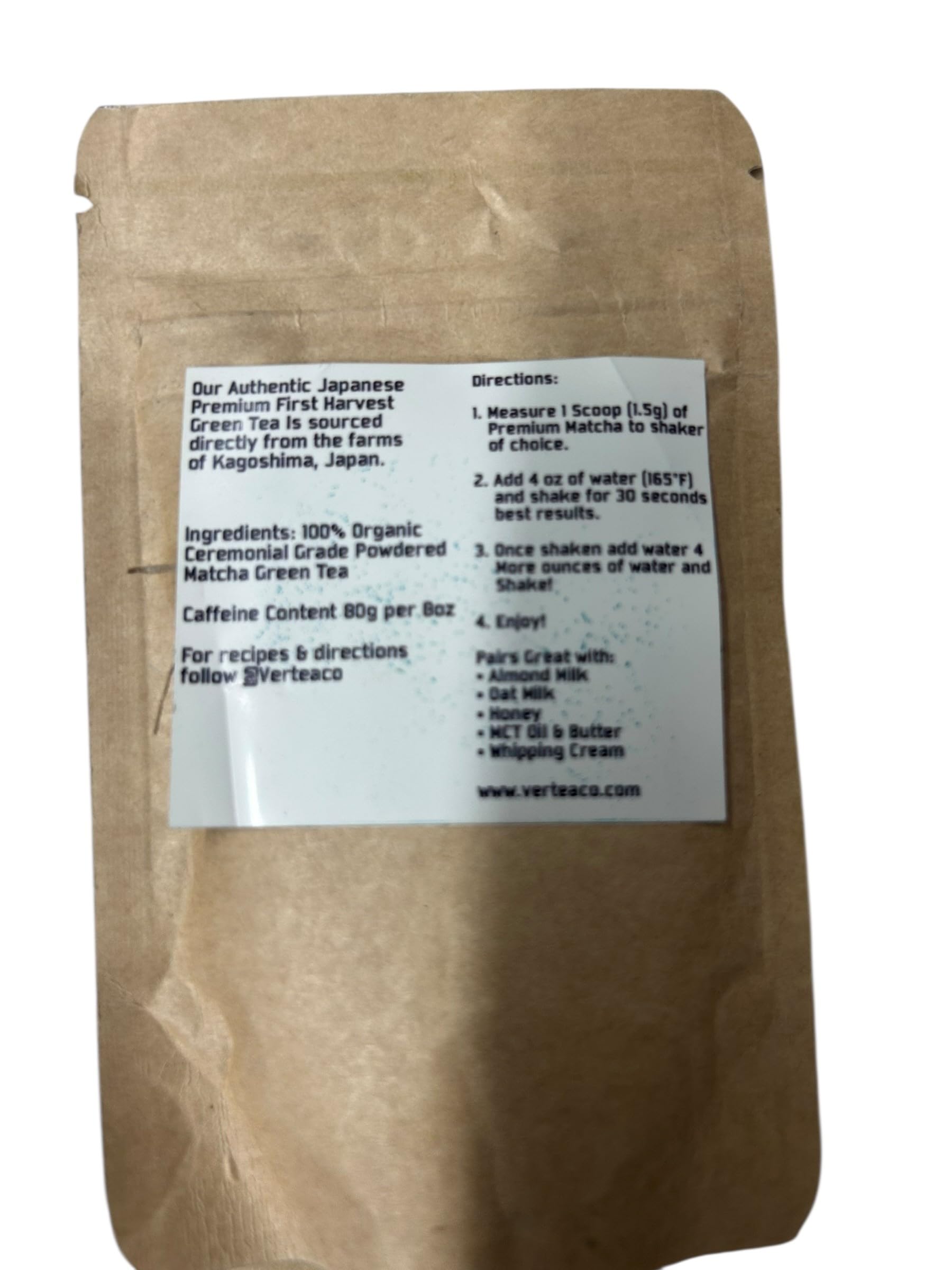 Vertea Organic Ceremonial Grade Matcha 30gr Premium Green Sipping Tea First Harvest Authentic Japanese Green Tea Powder Antixoxidants — view 2