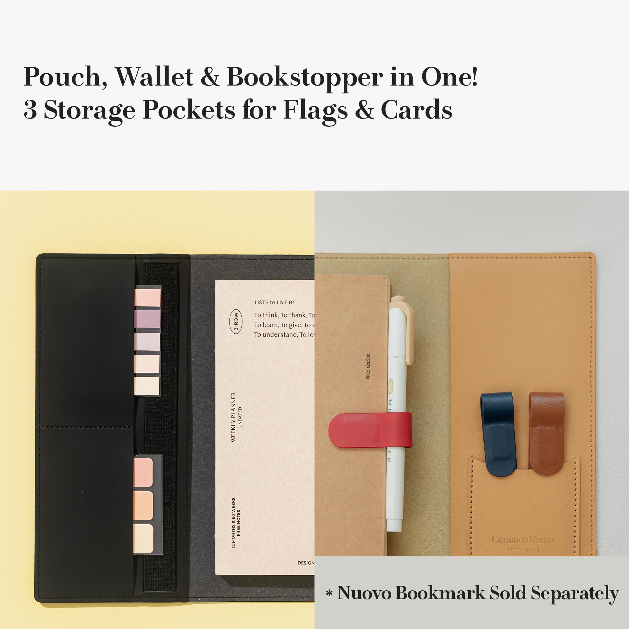 Funda para Libro de Cuero Vegano, con 3 Bolsillos y Banda Elástica, Se Adapta a Novelas, Ensayos y Diario A5/B6, Privacidad para Lectura, Color Negro Espresso