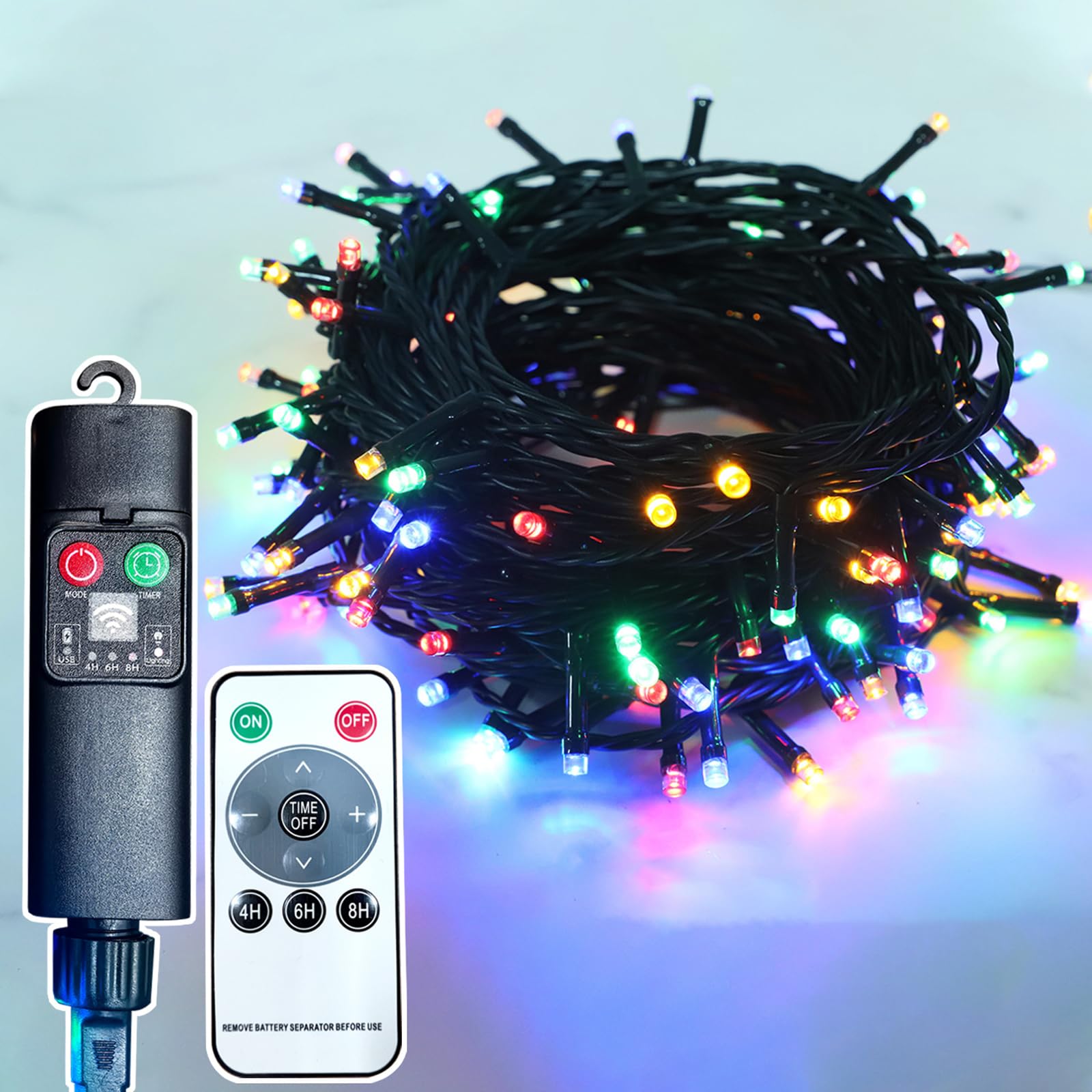 Cadena de luces LED recargable por USB, con mando a distancia, 8 modos, impermeable, funciona con pilas, alambre de cobre, luces de hadas para bodas (multicolor, 30 m, 300 LED)