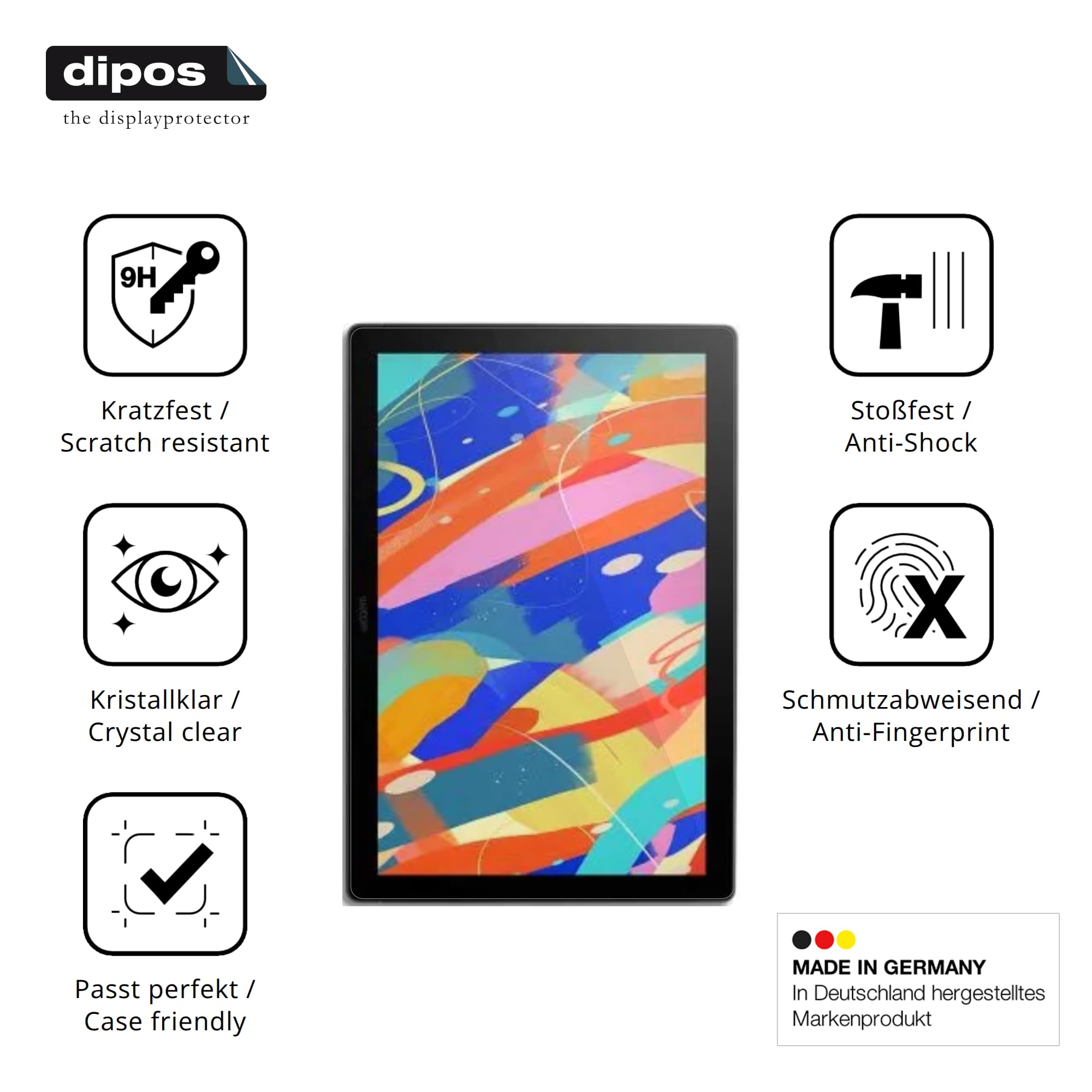 dipos 2x Pellicola Protettiva 9H trasparente per Wacom Cintiq 16 | Non si rompe e non si scheggia, non è vero vetro, Anti-Shock, si adatta perfettamente, antigraffio, senza bolle, autoadesiva
