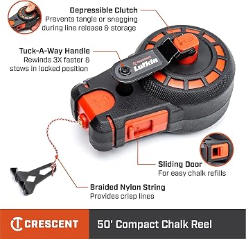 Crescent Lufkin 50' Compact Chalk Reel with Blue Chalk, CL50